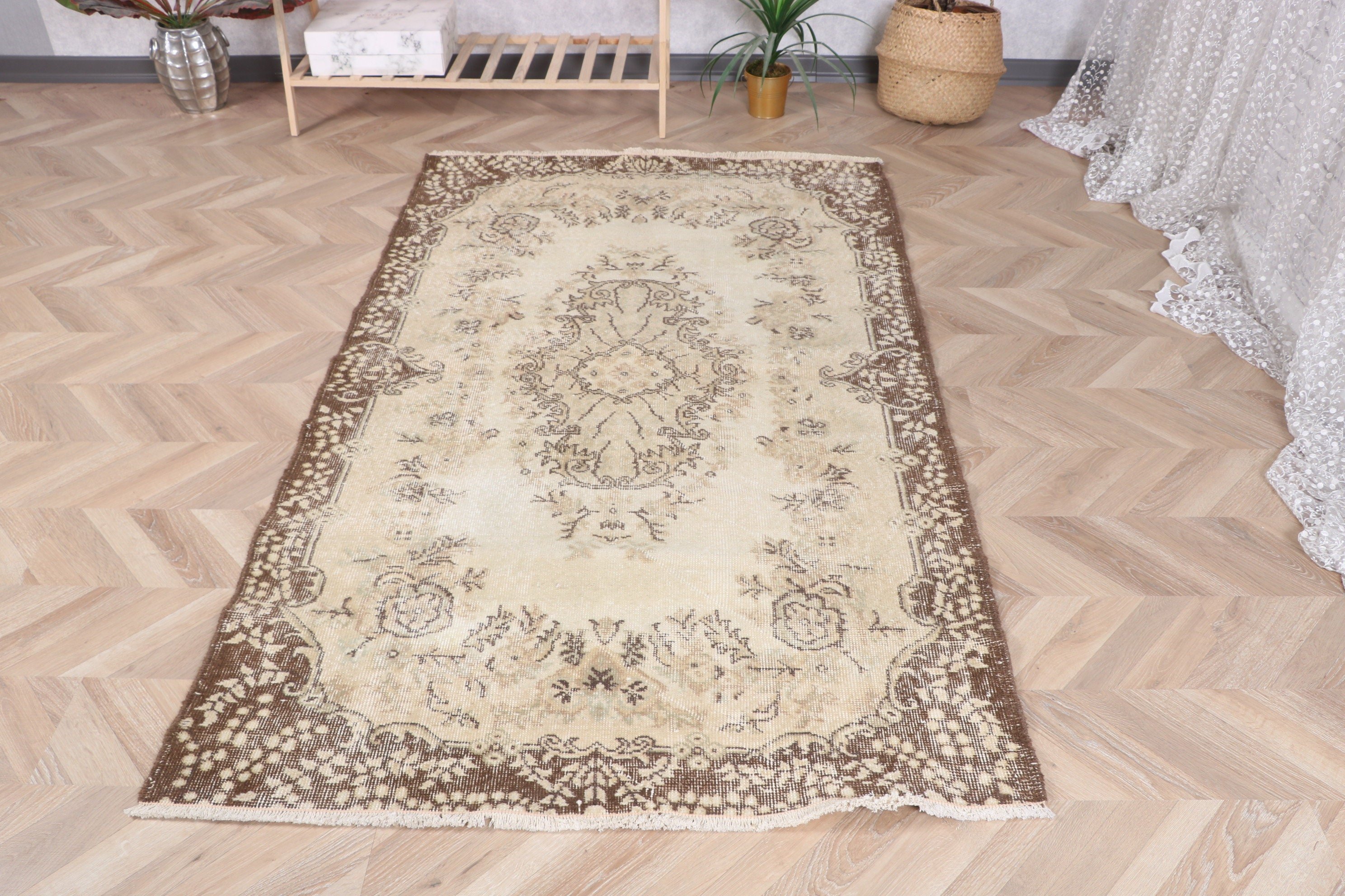 Kabile Halısı, Kahverengi Soğuk Halı, Vintage Halı, Türk Halısı, Çocuk Halıları, Yün Halıları, Vintage Alan Halıları, 3,8x6,5 ft Alan Halıları, Ev Dekorasyonu Halıları