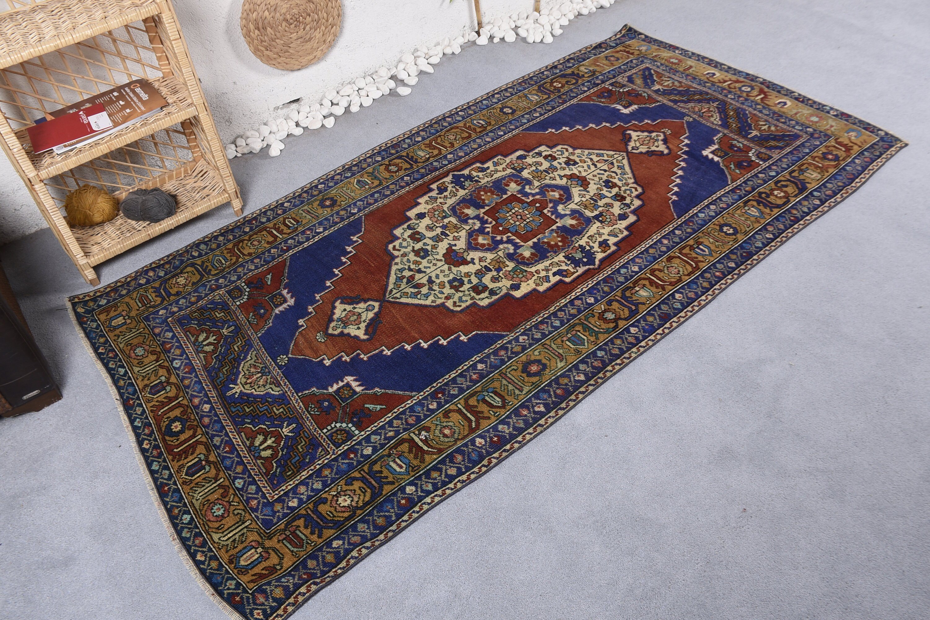 Bedroom Rug, Living Room Rugs, Cool Rugs, Blue Wool Rug, Vintage Rug, Kitchen Rugs, 4x7.6 ft Area Rugs, Rugs for Area, Turkish Rug