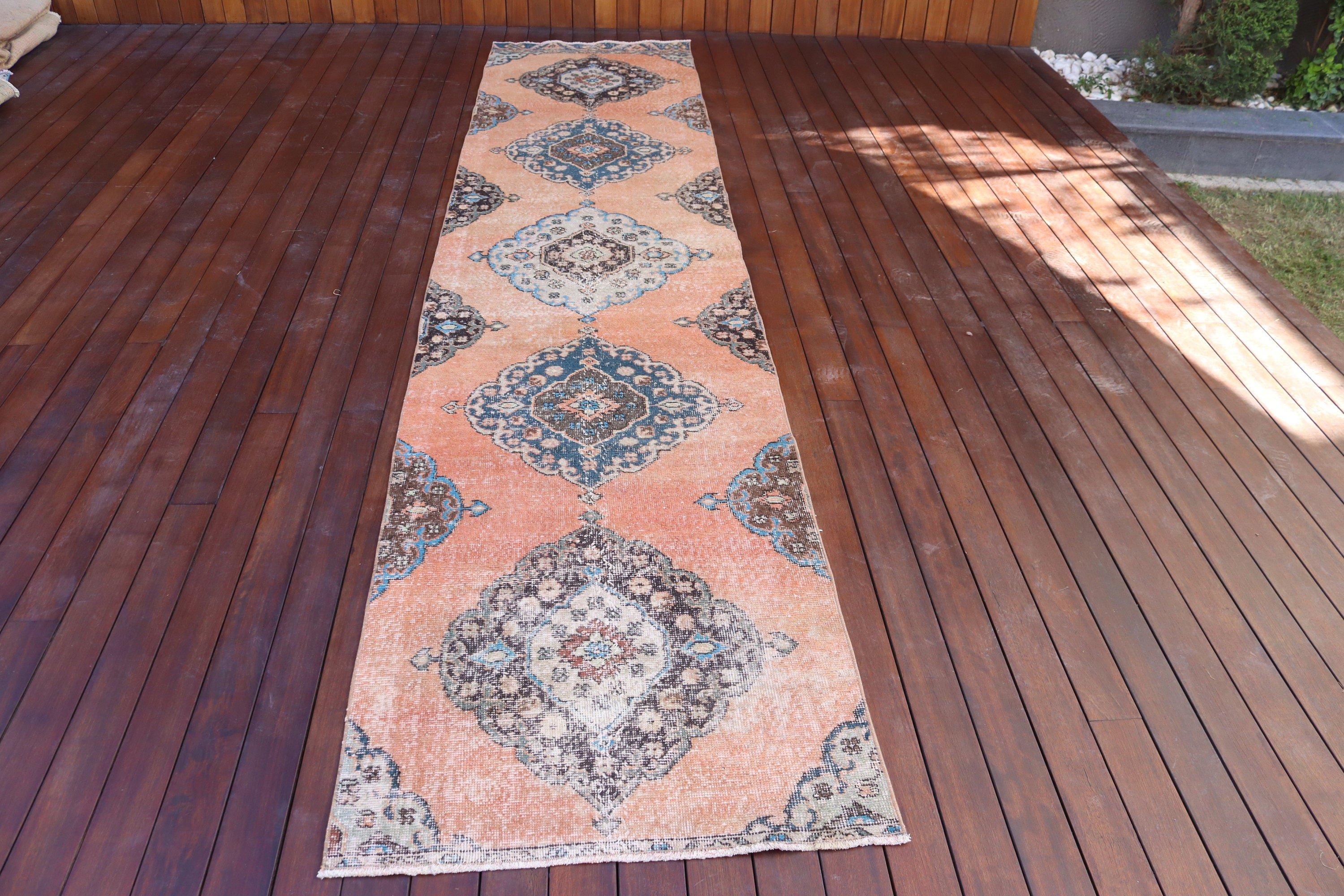 Turuncu Geometrik Halılar, Oushak Halı, Runner Halıları, Türk Halıları, Vintage Halılar, 2.7x12 ft Runner Halıları, Beni Ourain Runner Halısı, Yatak Odası Halısı