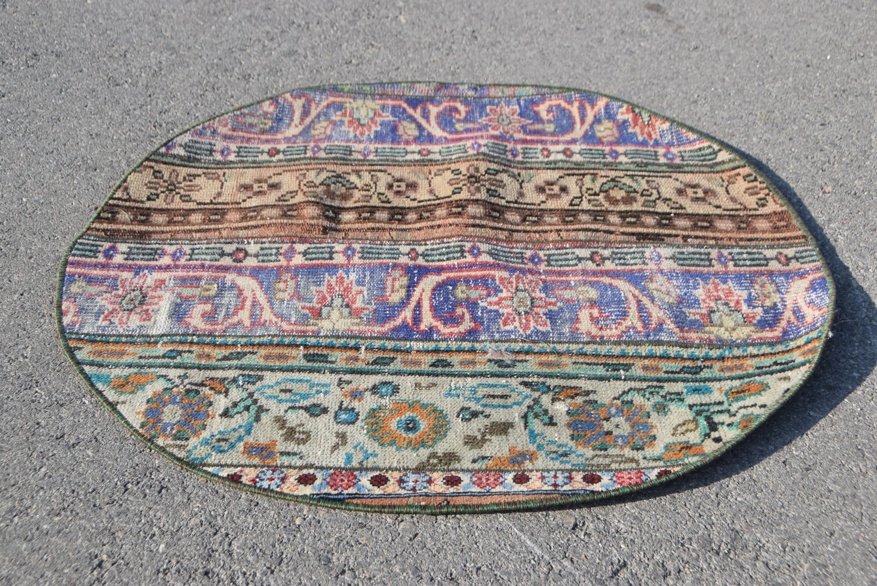 Türk Halısı, Antika Halı, Paspas Halıları, Mavi Oryantal Halılar, Banyo Halısı, Vintage Halı, 3.1x3.1 ft Küçük Halı, Fas Halısı, Kapı Paspas Halısı