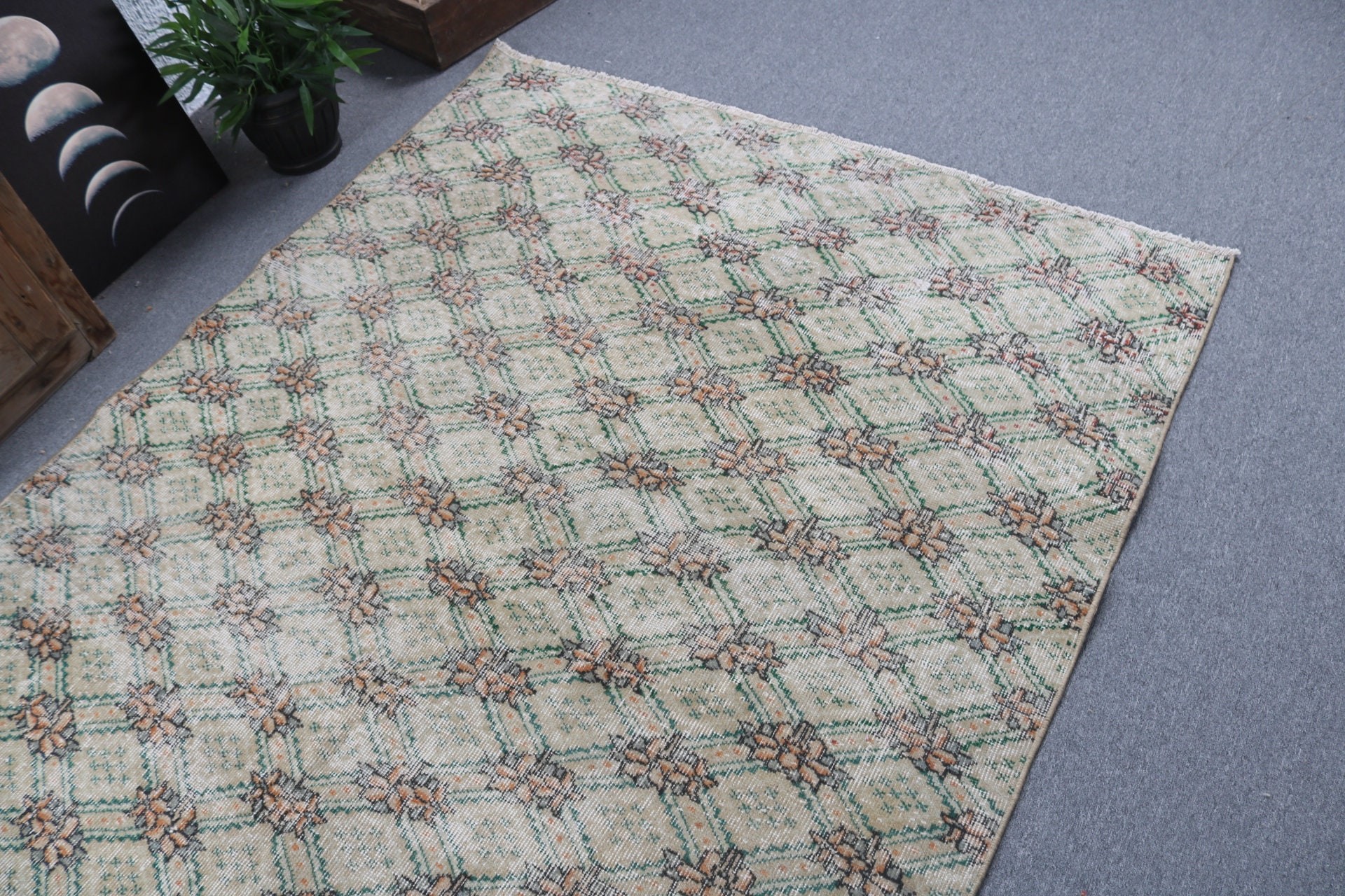 Salon Rugs, Vintage Rugs, Oriental Rugs, Geometric Rug, Outdoor Rugs, Green Anatolian Rugs, Turkish Rug, 5.1x8.2 ft Large Rugs, Bedroom Rug