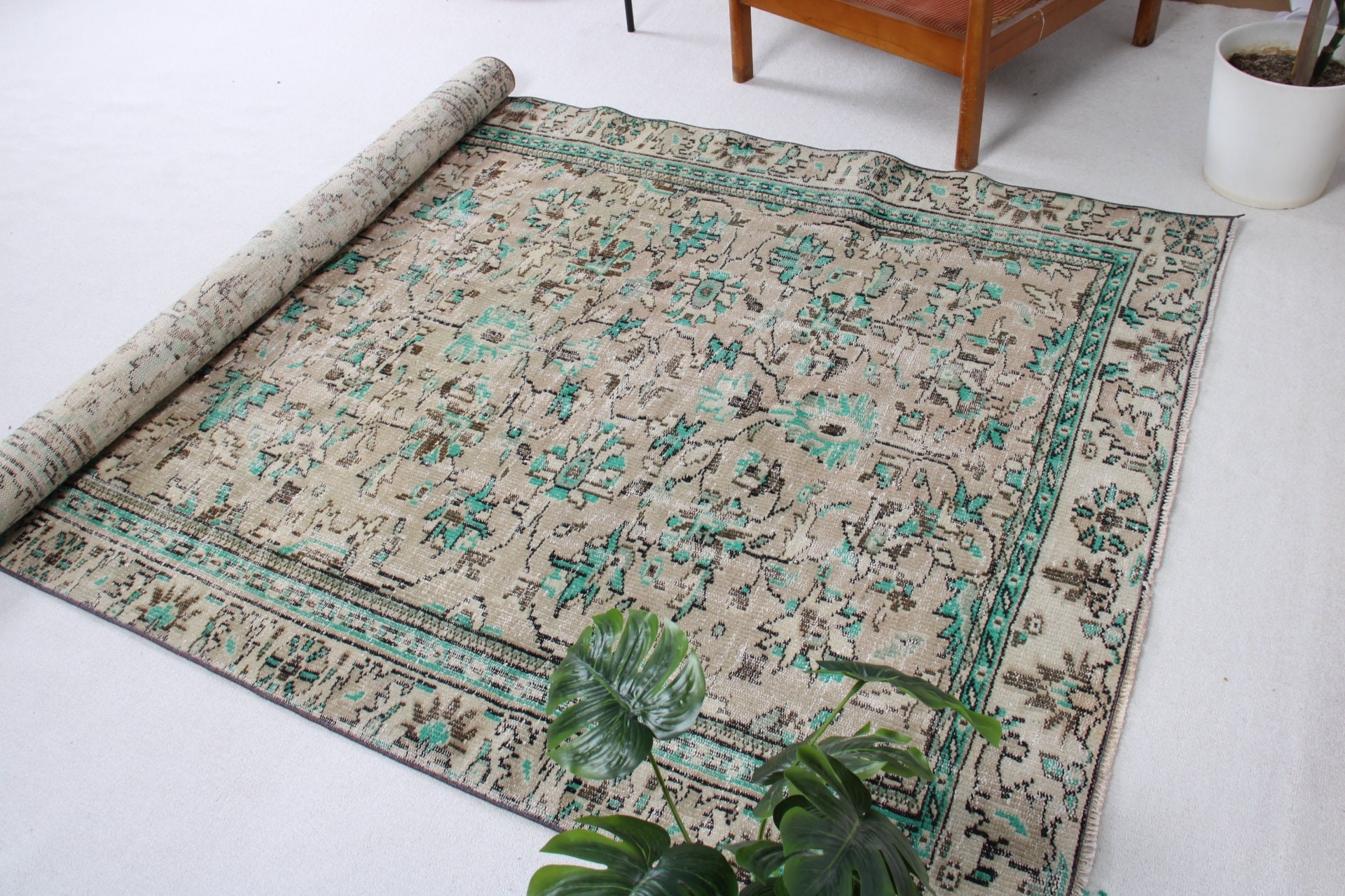 Vintage Halılar, Türk Halıları, Oturma Odası Halısı, 5.2x8.8 ft Büyük Halı, Büyük Boho Halıları, Yatak Odası Halıları, Lüks Halı, Yeşil Fas Halısı