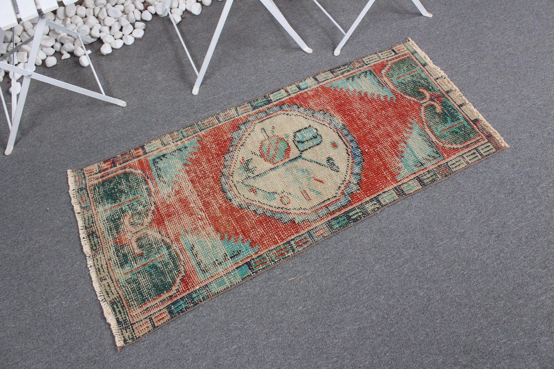 Rugs for Nursery, Bedroom Rug, Car Mat Rug, Turkish Rug, Kitchen Rug, Vintage Rug, 1.9x4.2 ft Small Rug, Red Oushak Rug, Vintage Decor Rug