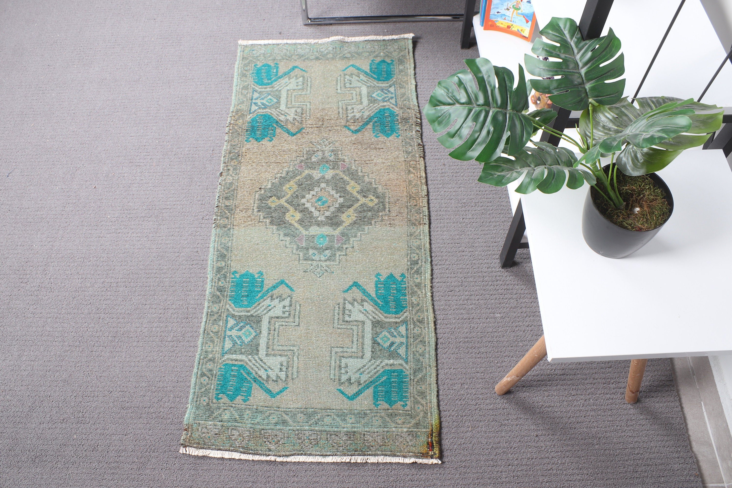 Antika Halılar, Ev Dekorasyonu Halıları, Kahverengi Düz Dokuma Halı, Küçük Boho Halı, Vintage Halılar, 1.6x3.6 ft Küçük Halı, Türk Halısı, Banyo Halısı