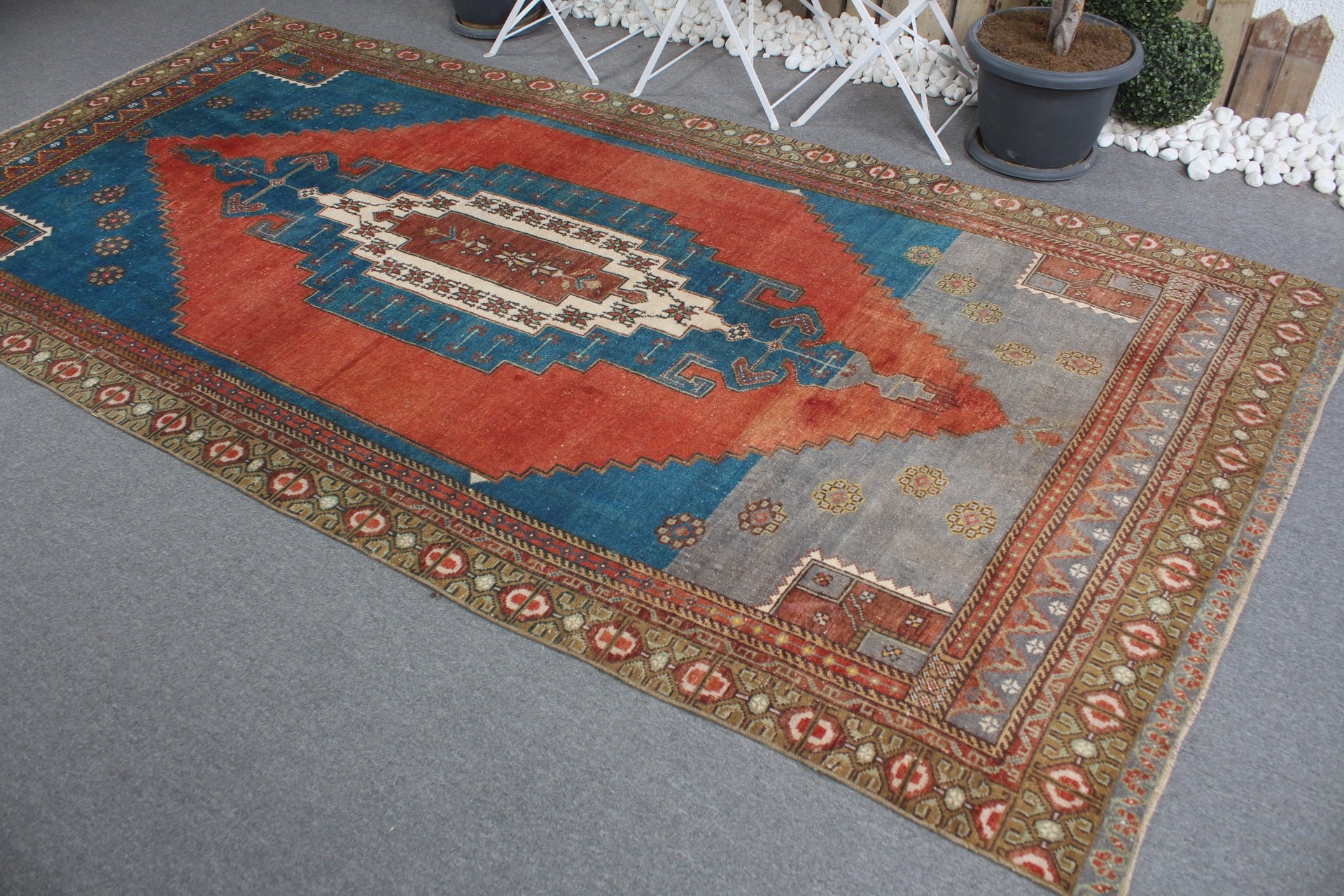 Salon Rug, Blue Bedroom Rugs, Wool Rug, Antique Rug, Turkish Rug, Living Room Rug, Aesthetic Rug, Vintage Rug, 5.4x10.8 ft Large Rug