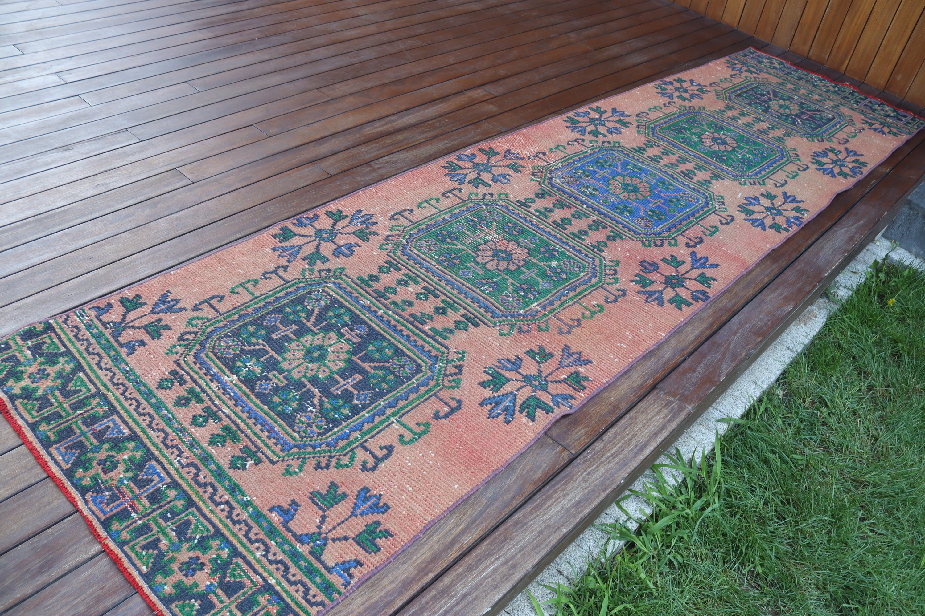 Hallway Rug, Turkish Rugs, Cool Rugs, Stair Rug, Vintage Rug, Blue Oushak Rug, 2.7x10.6 ft Runner Rug, Rugs for Kitchen