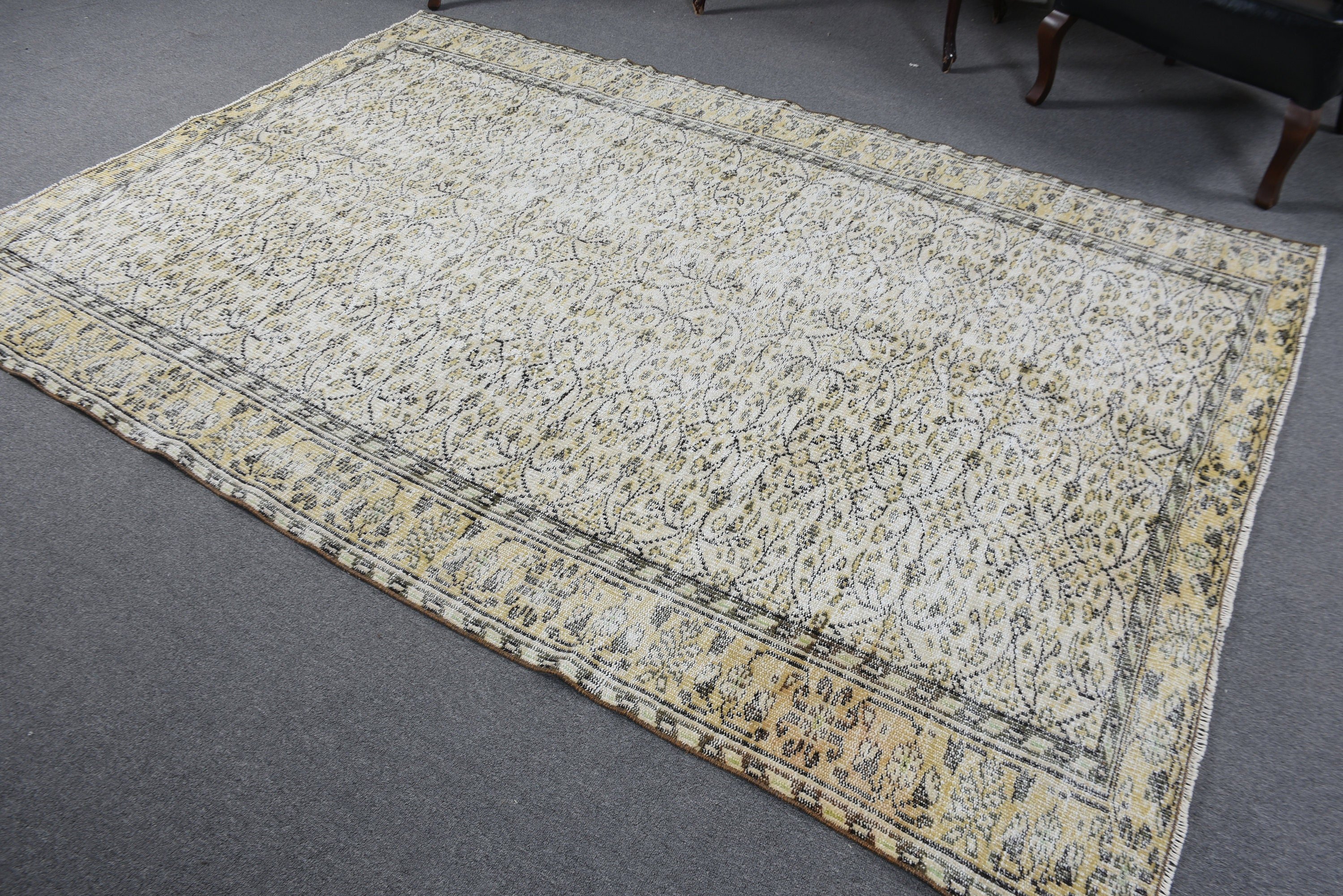 Beyaz Lüks Halı, Türk Halıları, Yatak Odası Halısı, 5.7x8.7 ft Büyük Halı, Oushak Halısı, Büyük Oushak Halıları, Vintage Halı, Yemek Odası Halıları