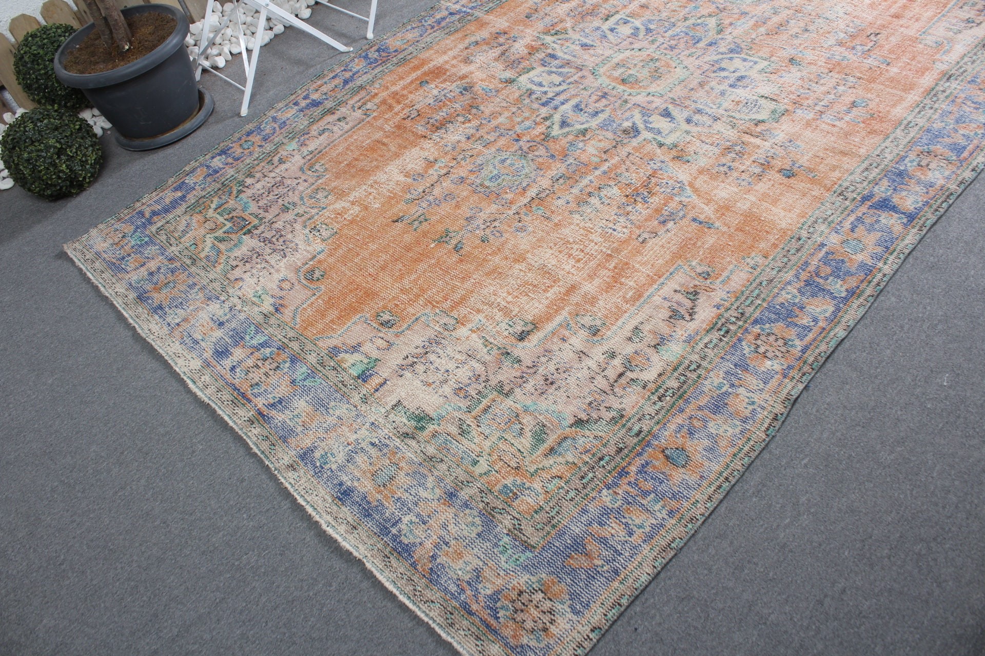 Old Rug, 5.9x9.4 ft Large Rug, Oushak Rugs, Rugs for Bedroom, Turkish Rug, Orange Oriental Rug, Bedroom Rug, Vintage Rugs, Dining Room Rug