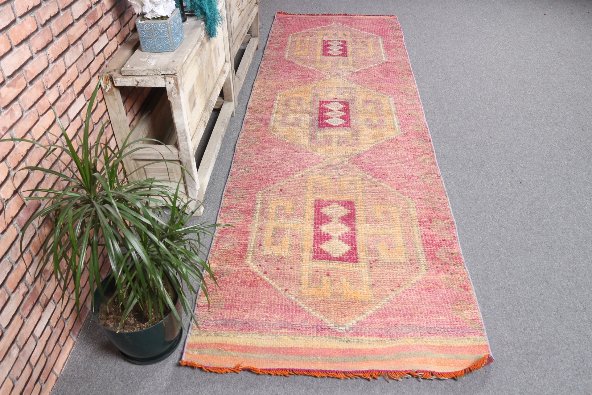 Anatolian Rug, Rugs for Hallway, Vintage Rugs, Turkish Rug, 3x9.4 ft Runner Rugs, Old Rugs, Moroccan Rug, Pink Anatolian Rugs, Kitchen Rug