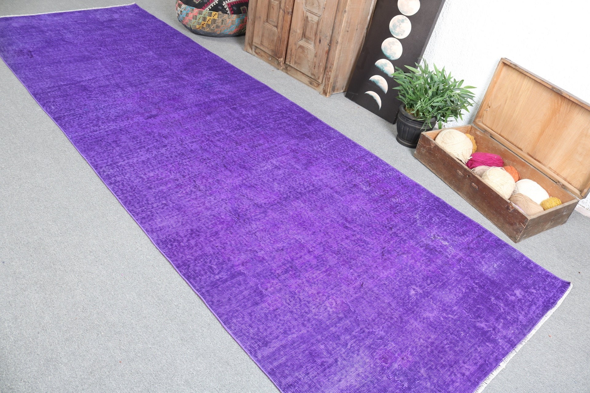 Luxury Rugs, Handwoven Rug, 4.1x12.8 ft Runner Rugs, Oushak Rug, Corridor Rugs, Turkish Rugs, Purple Antique Rugs, Stair Rug, Vintage Rug