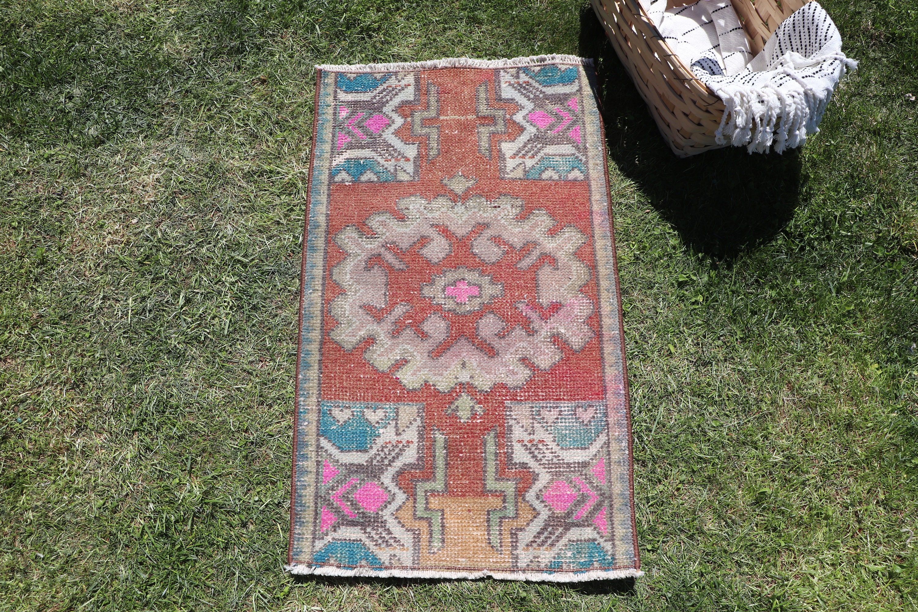 Geometric Rug, Small Vintage Rug, Car Mat Rugs, Oriental Rug, Orange Luxury Rug, Vintage Rugs, Turkish Rugs, 1.4x2.5 ft Small Rugs