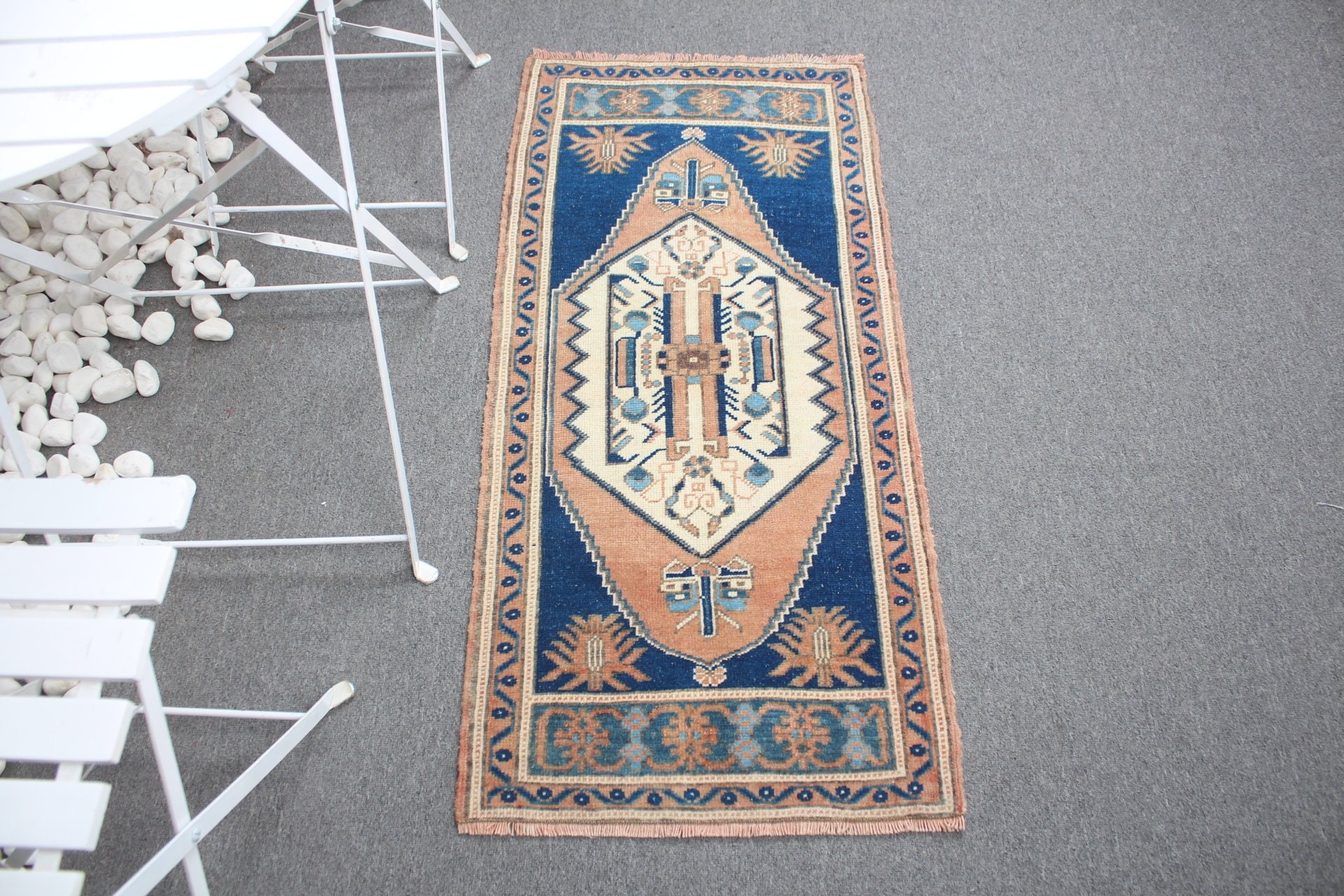 Cool Rugs, Bathroom Rug, 1.8x3.8 ft Small Rug, Turkish Rugs, Vintage Rugs, Kitchen Rugs, Rugs for Bath, Blue Wool Rug, Bedroom Rugs