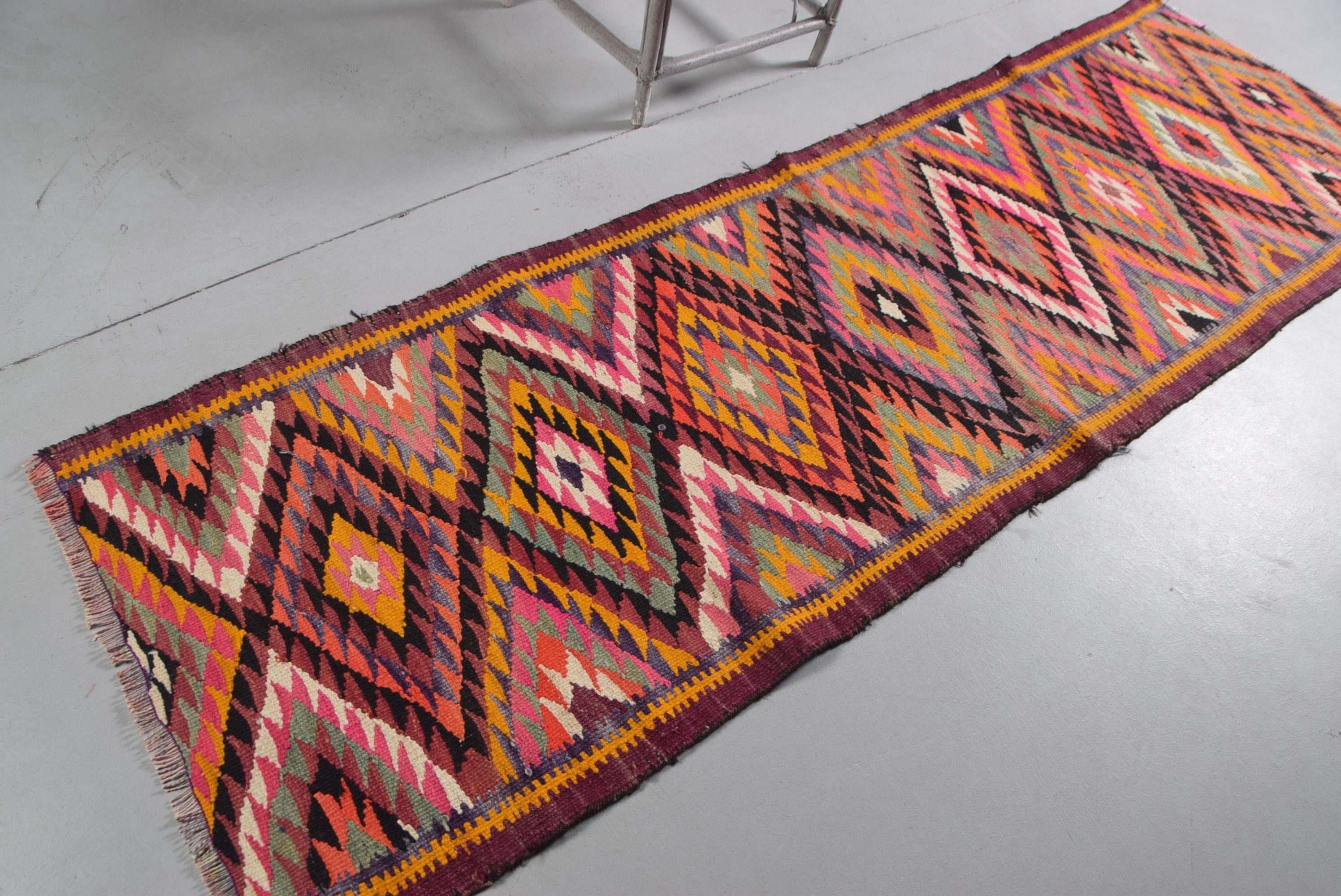 Rainbow Moroccan Rugs, Turkish Rug, Kitchen Rug, Corridor Rug, Vintage Rug, 2.8x9.3 ft Runner Rugs, Bedroom Rug, Aztec Rug