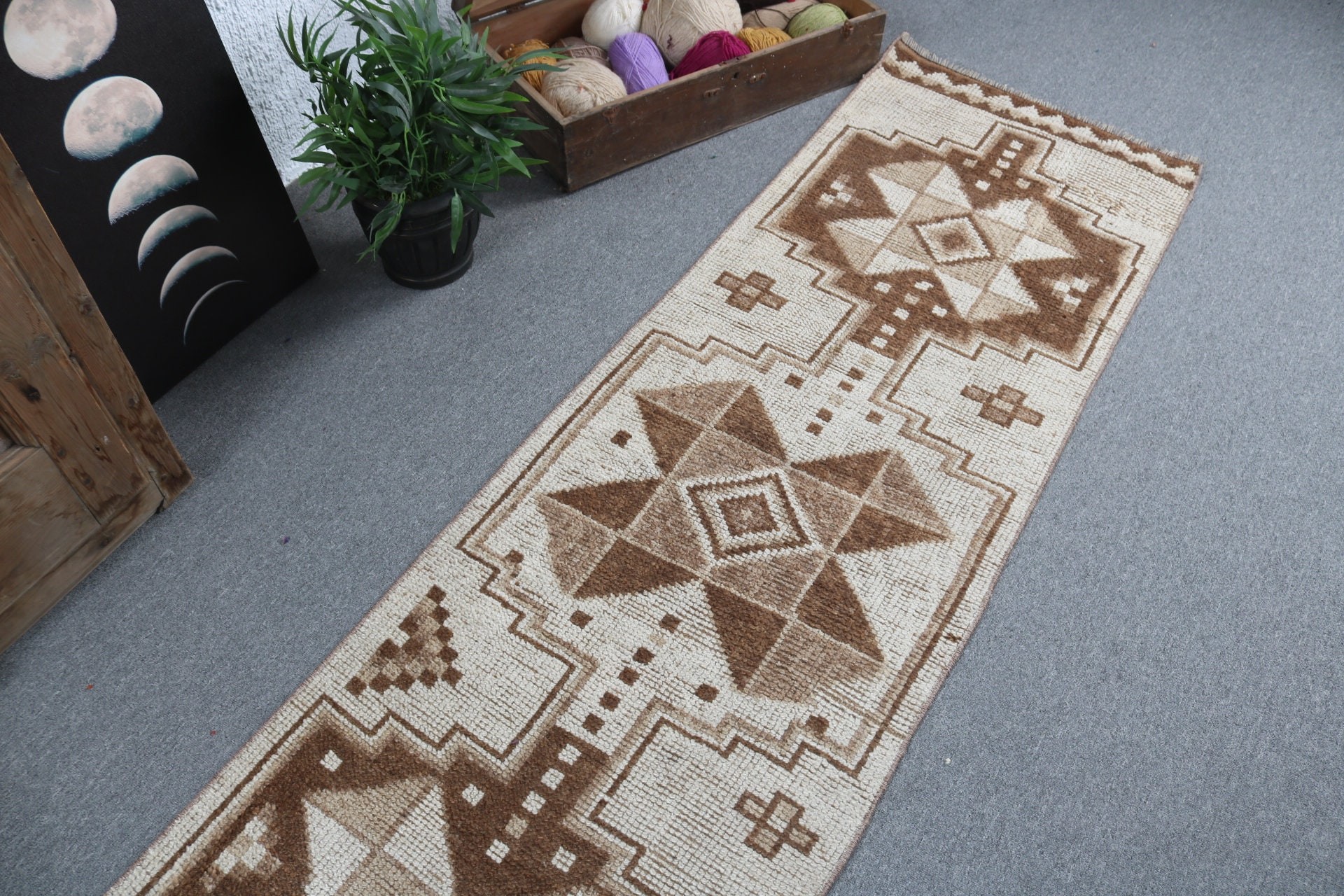 Handmade Rug, Beige Antique Rug, Stair Rugs, Oushak Rug, Turkish Rugs, Vintage Rug, Kitchen Rugs, 2.2x11.7 ft Runner Rugs