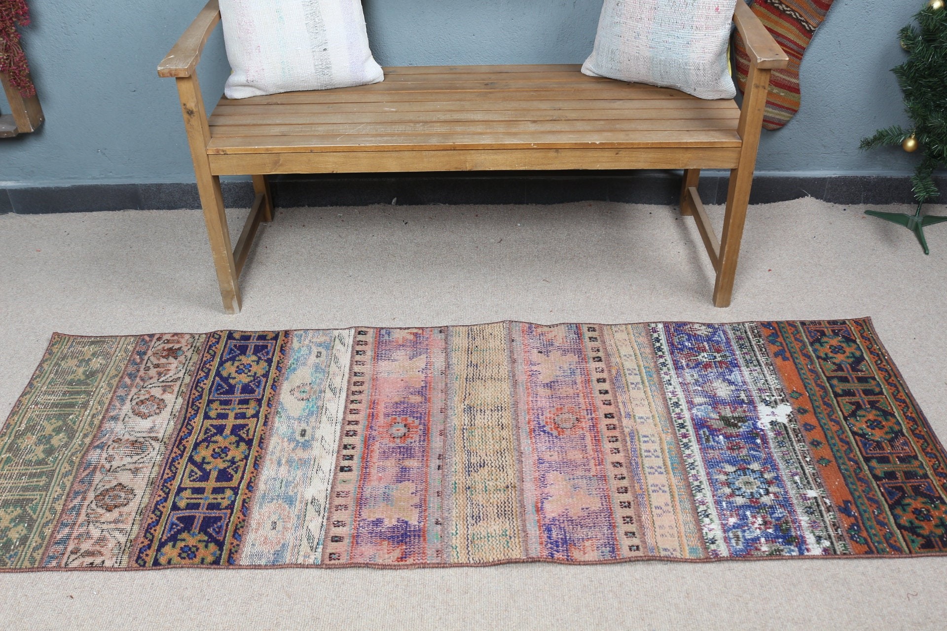 Koridor Halısı, Vintage Halılar, 2.3x6.4 ft Runner Halısı, Yatak Odası Halısı, Oushak Halıları, Runner Halıları, Türk Halıları, Merdiven Halısı, Mavi Antika Halılar