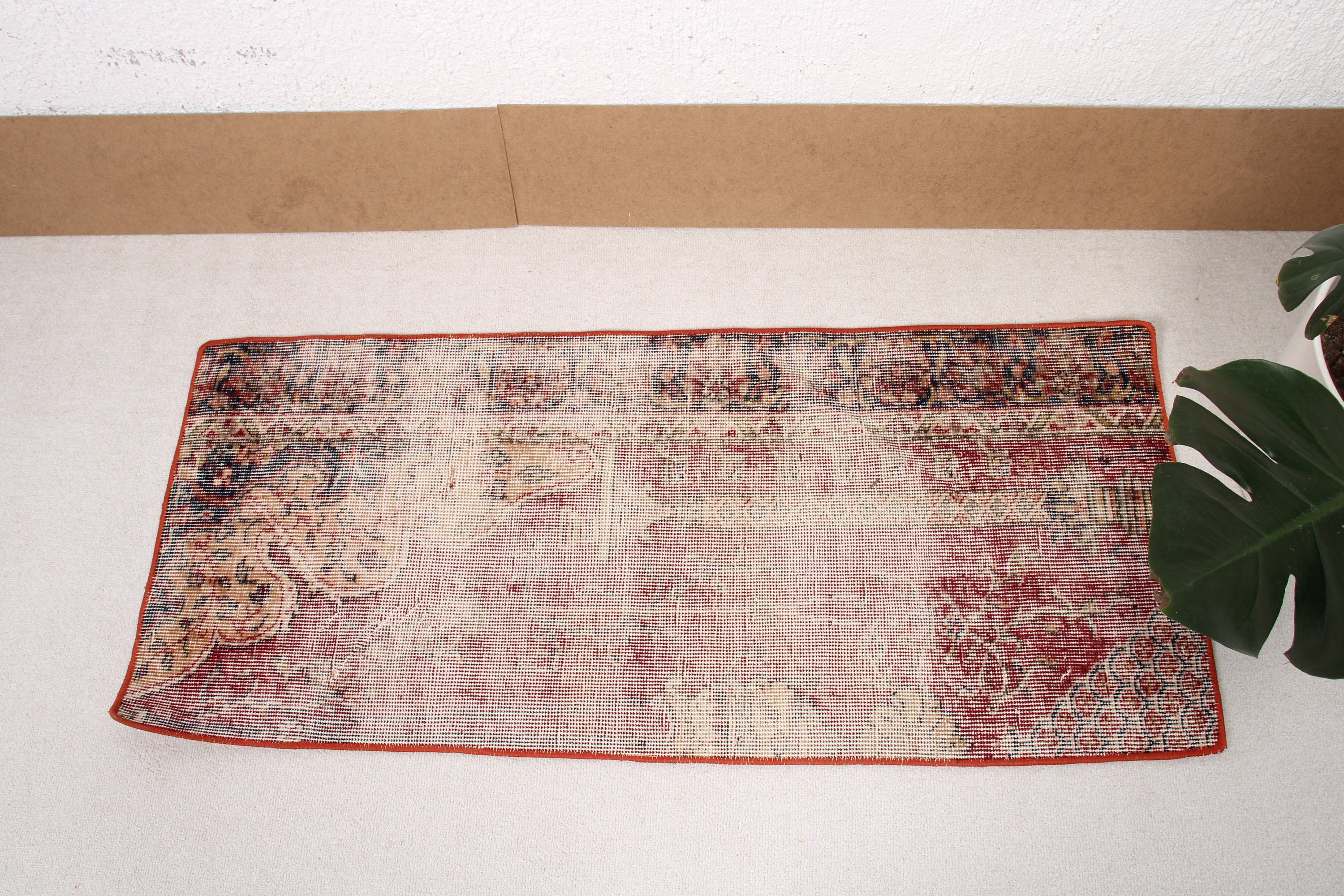 Vintage Rug, Luxury Rugs, Turkish Rug, Bedroom Rug, Rugs for Bathroom, 1.7x3.8 ft Small Rug, Floor Rug, Entry Rug, Red Home Decor Rugs