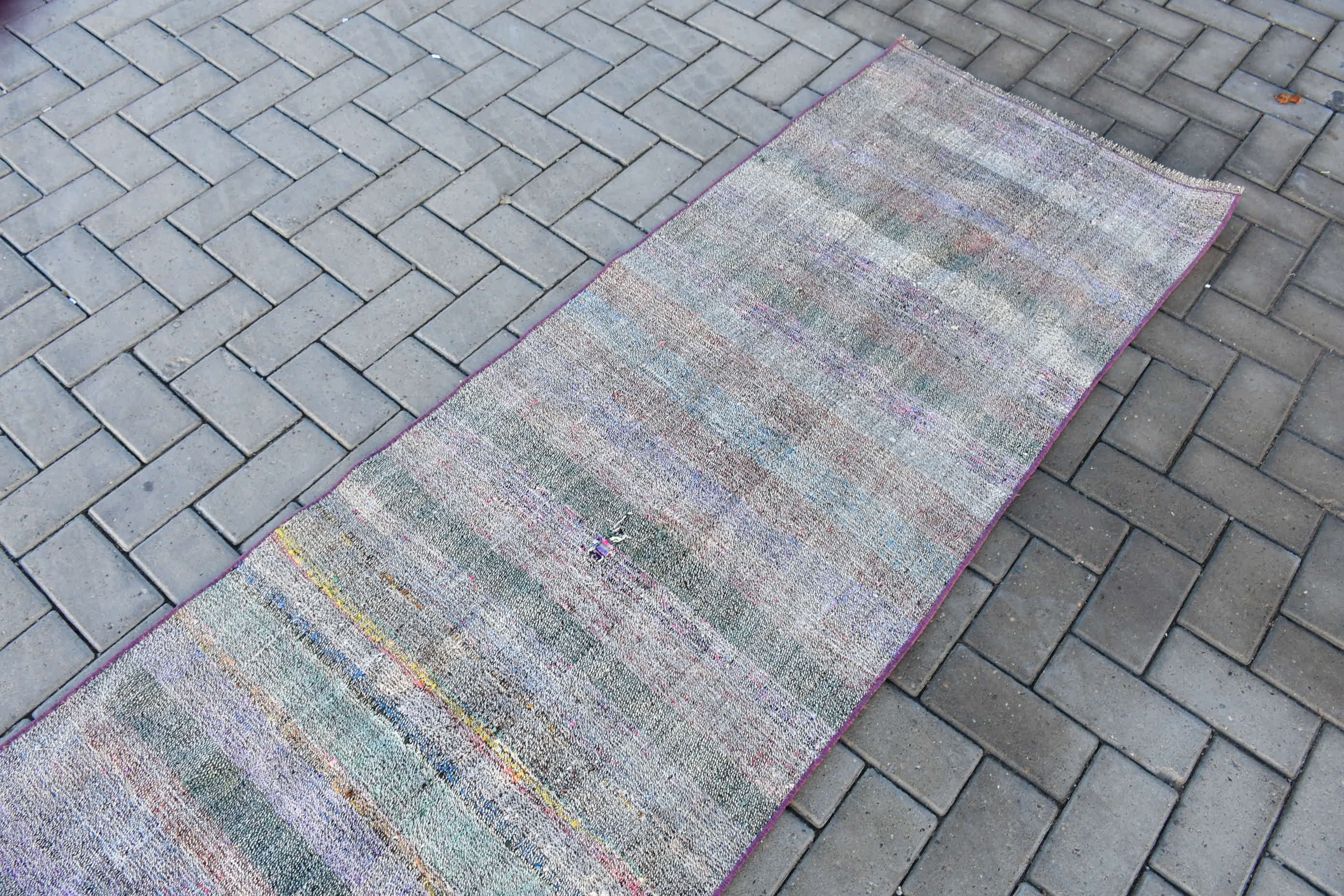 Koşucu Halıları, Koridor Halısı, Yün Halı, Merdiven Halısı, Vintage Halılar, Kilim, Mor Soğuk Halı, 2,5x10,3 ft Koşucu Halısı, Soğuk Halı, Türk Halısı