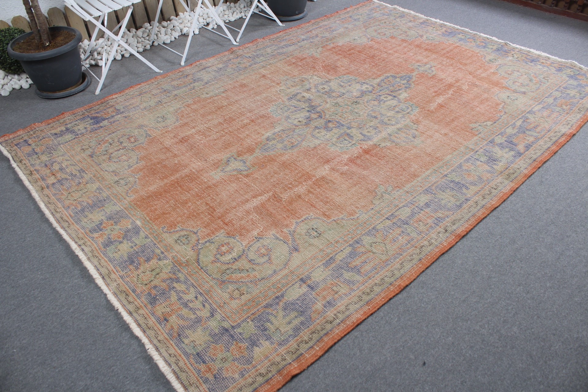 Turkish Rug, Vintage Rug, 6.6x9.8 ft Large Rug, Rugs for Bedroom, Antique Rugs, Orange Moroccan Rug, Bedroom Rug, Salon Rug, Floor Rug