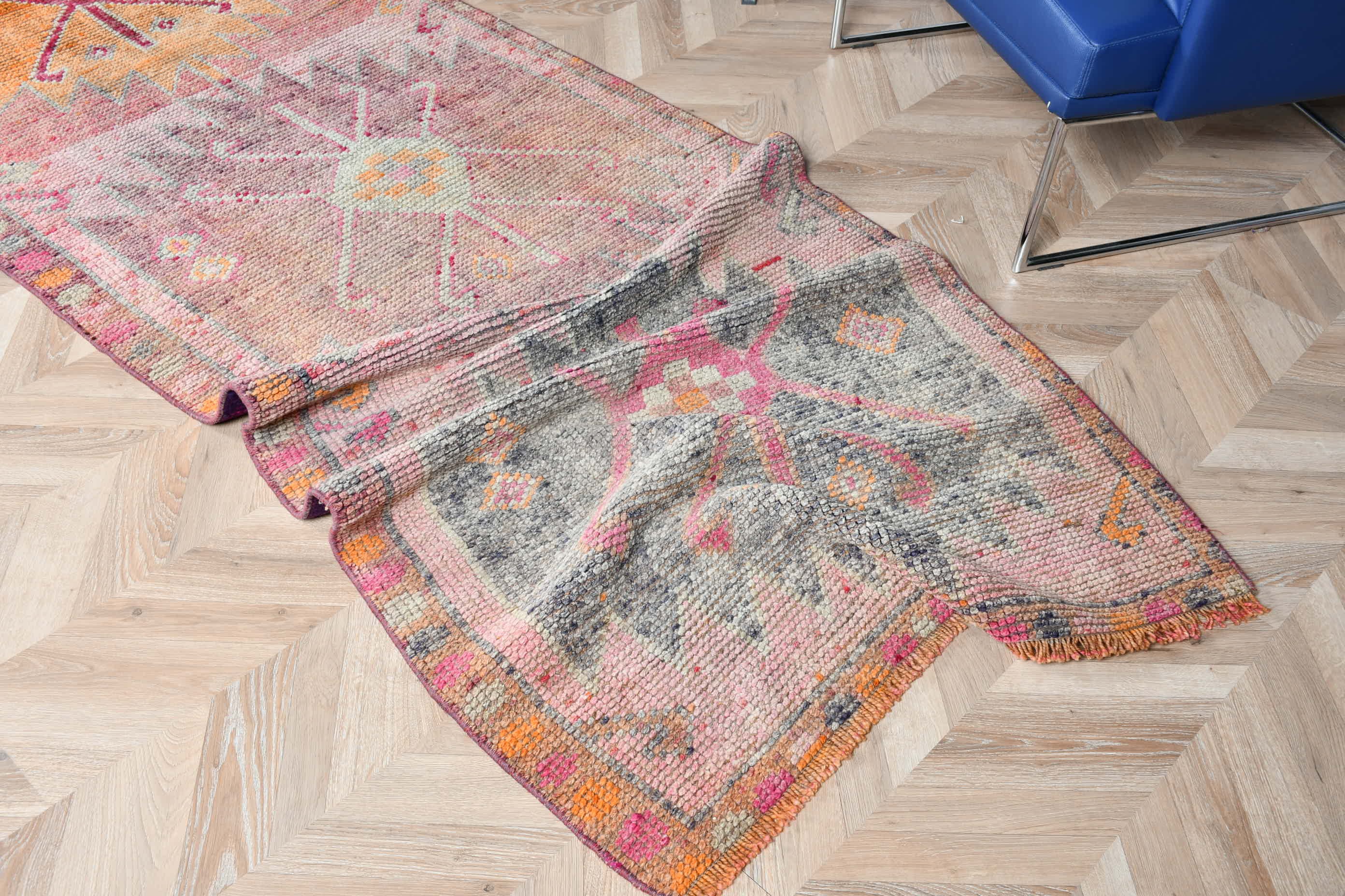 Oriental Rug, Muted Rugs, Turkish Rug, Orange Floor Rugs, Hallway Rug, Vintage Rug, Rugs for Stair, 3.2x12.4 ft Runner Rugs