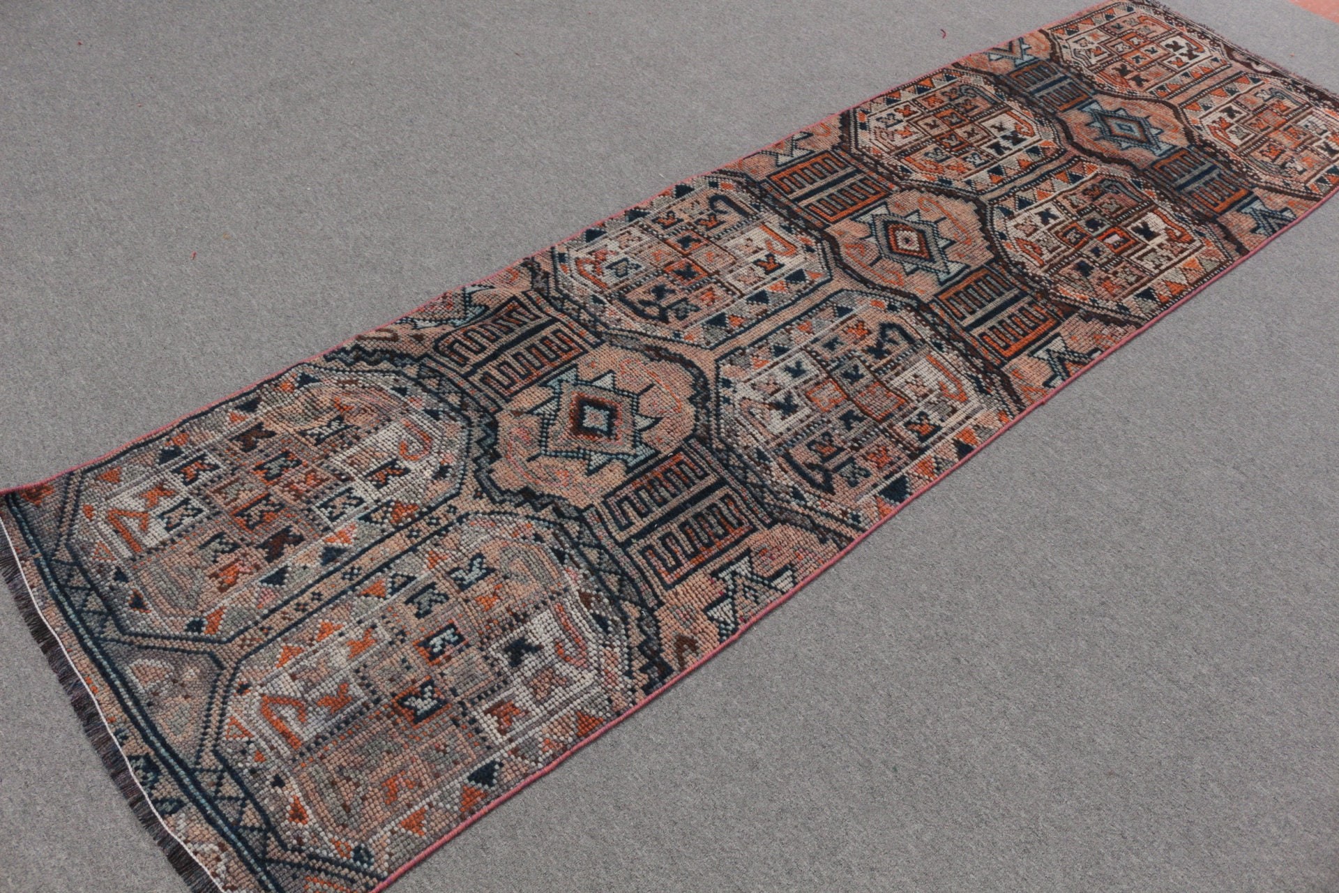 Stair Rug, Rugs for Hallway, Vintage Rug, Turkish Rug, Oriental Rug, 2.6x9.6 ft Runner Rug, Ethnic Rugs, Kitchen Rugs, Blue Oriental Rug