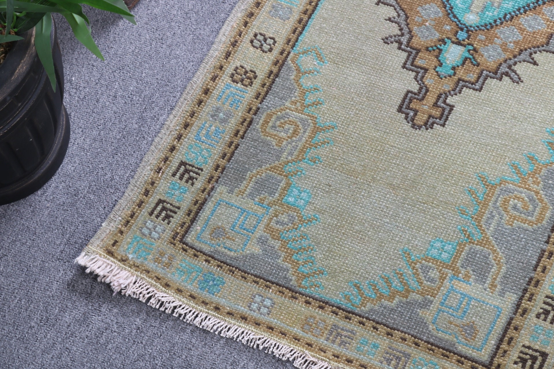 Boho Rug, Turkish Rug, Vintage Rugs, Green Statement Rugs, Flatweave Rugs, 1.6x3 ft Small Rug, Bath Rug, Small Vintage Rugs