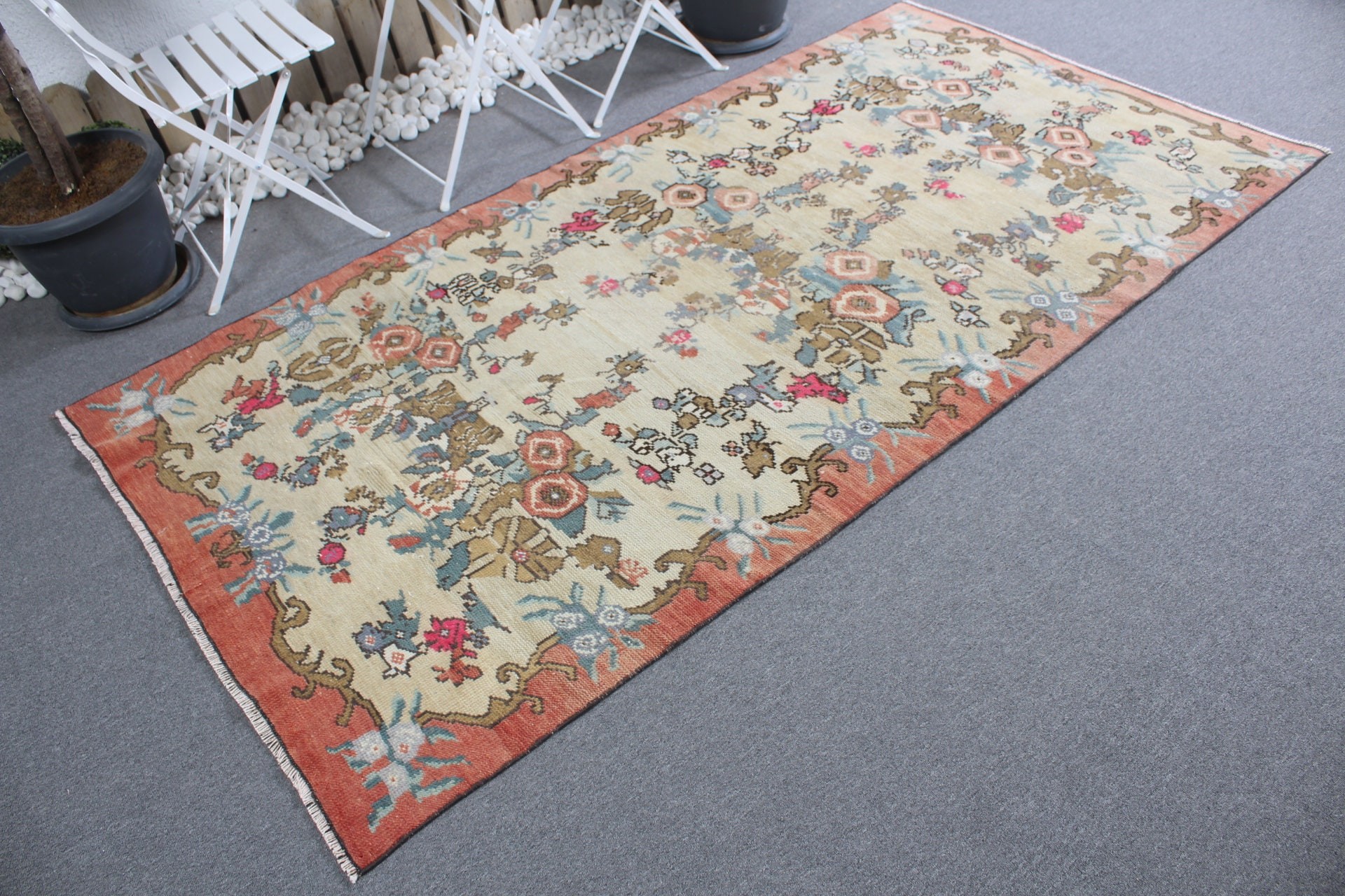 Floor Rug, Art Rugs, Bedroom Rug, Beige Kitchen Rugs, Vintage Rug, Turkish Rug, Rugs for Dining Room, 4.2x8 ft Area Rugs, Kitchen Rugs