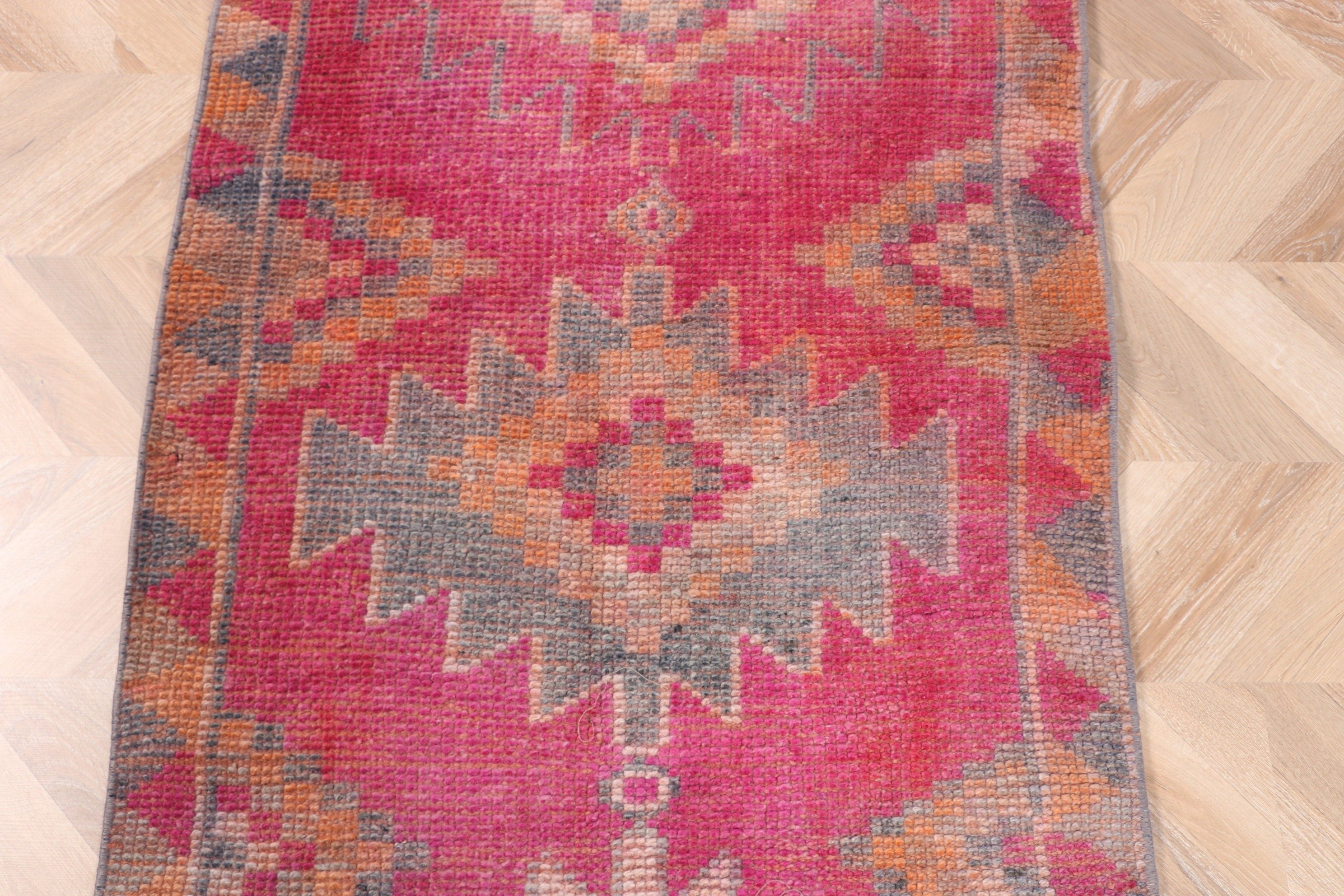 Vintage Rug, Modern Rugs, Stair Rug, Hallway Rugs, Pink  2.8x12.9 ft Runner Rugs, Turkish Rug, Aztec Rug, Oushak Rugs