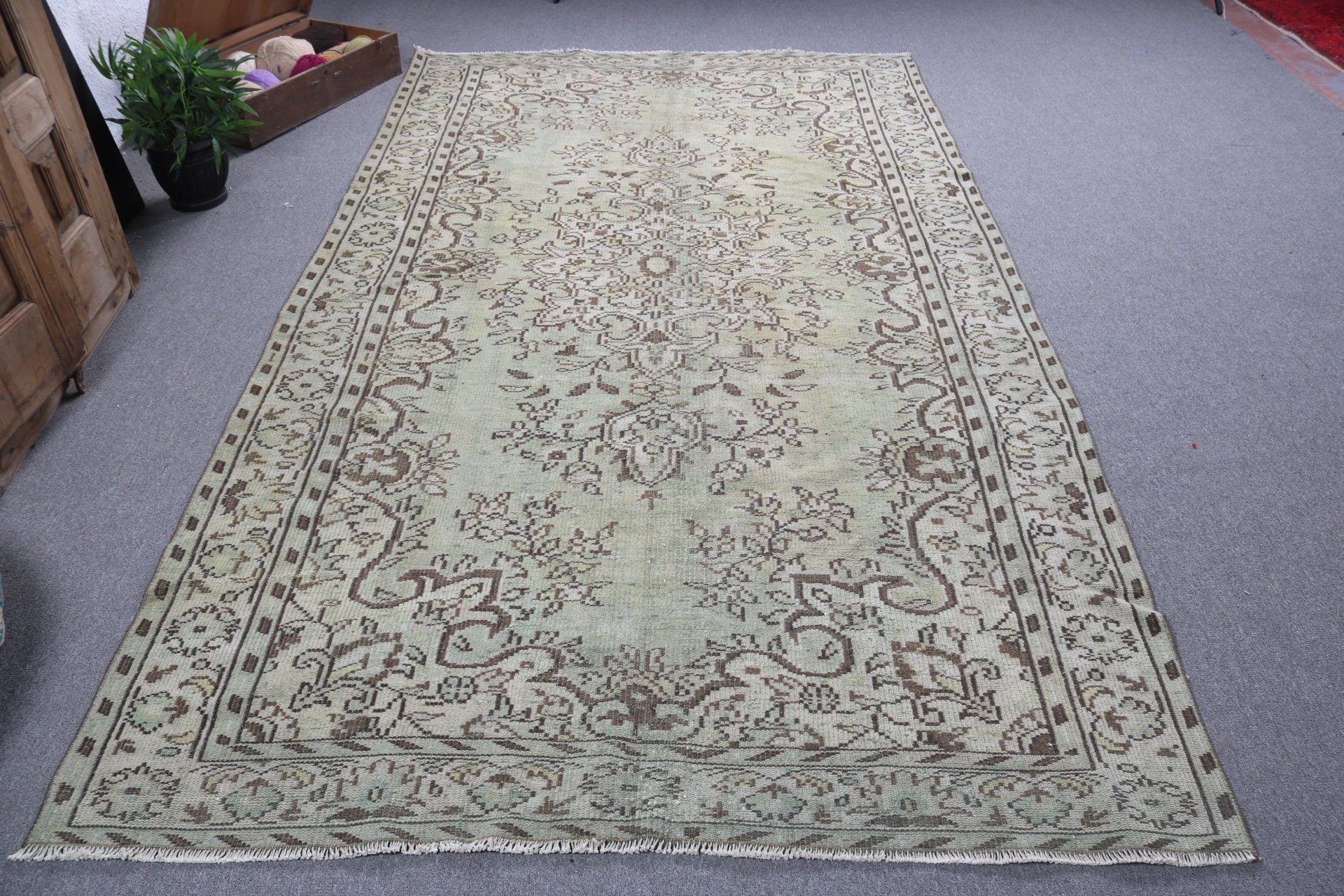 Bedroom Rug, Ethnic Rugs, Salon Rugs, Turkish Rug, Vintage Rugs, 5.6x10.3 ft Large Rug, Kitchen Rug, Oriental Rugs, Green Floor Rug