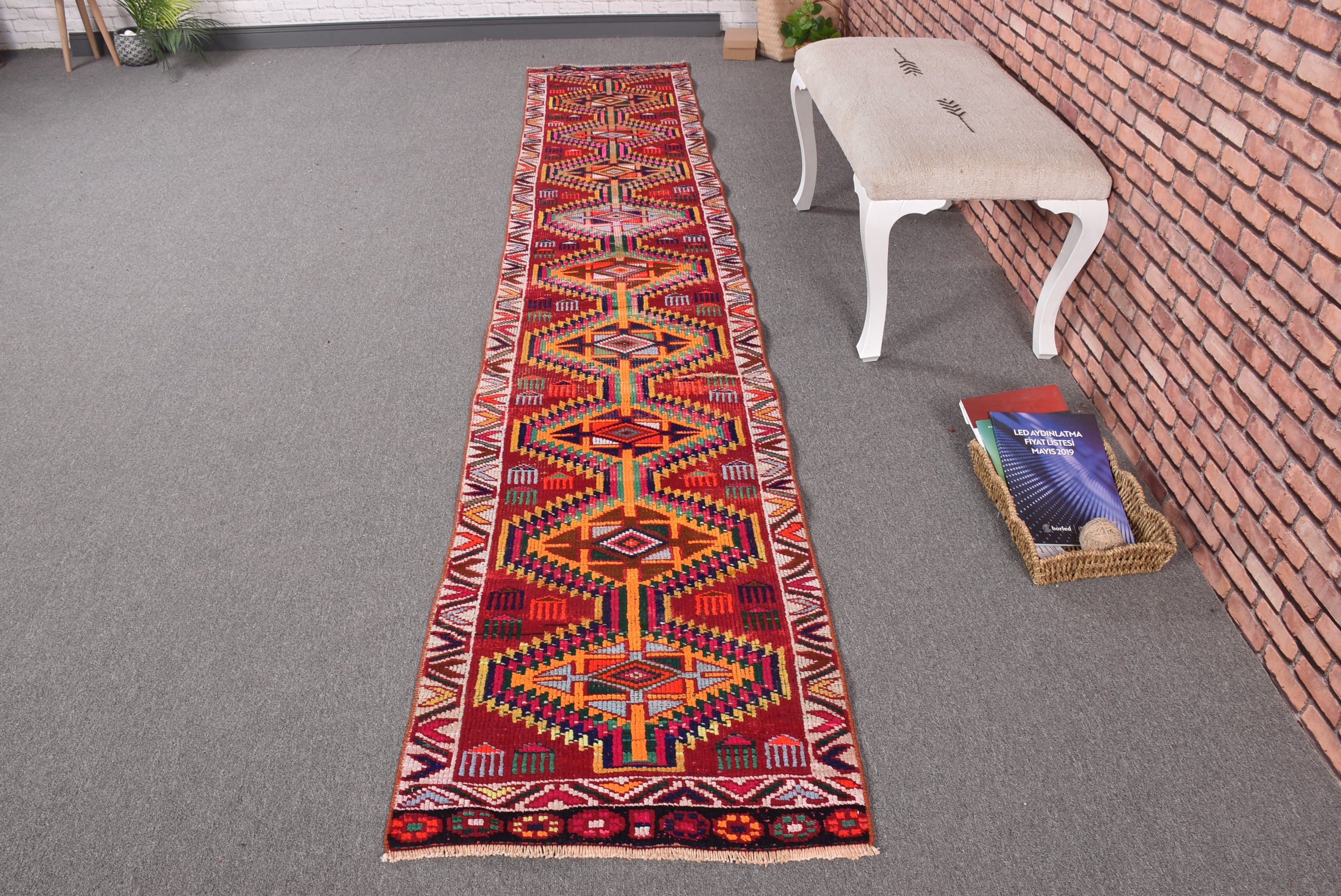 2.1x11.3 ft Runner Halıları, Türk Halısı, Vintage Halılar, Boho Halıları, Mutfak Halıları, Ev Dekorasyonu Halıları, Kırmızı Anadolu Halıları, Vintage Runner Halıları