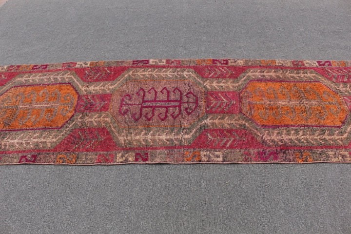 3.1x10.6 ft Runner Rug, Pink Antique Rug, Stair Rug, Floor Rug, Hallway Rug, Vintage Rug, Turkish Rugs, Oriental Rugs, Rugs for Kitchen