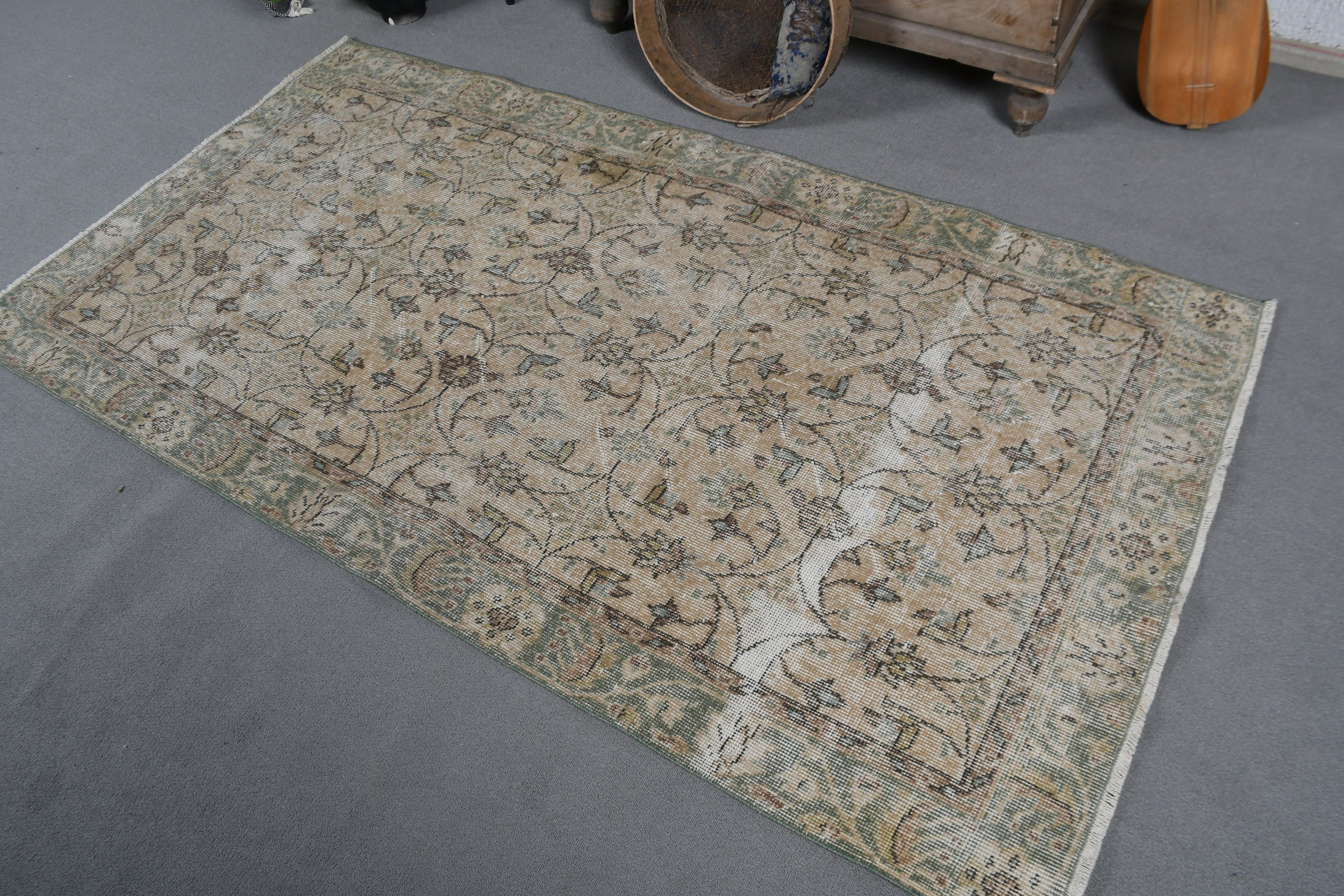 Turkish Rug, Antique Rug, Moroccan Rugs, Bedroom Rugs, Vintage Rugs, Green Anatolian Rug, 3.5x6.5 ft Accent Rugs, Kitchen Rug, Natural Rug