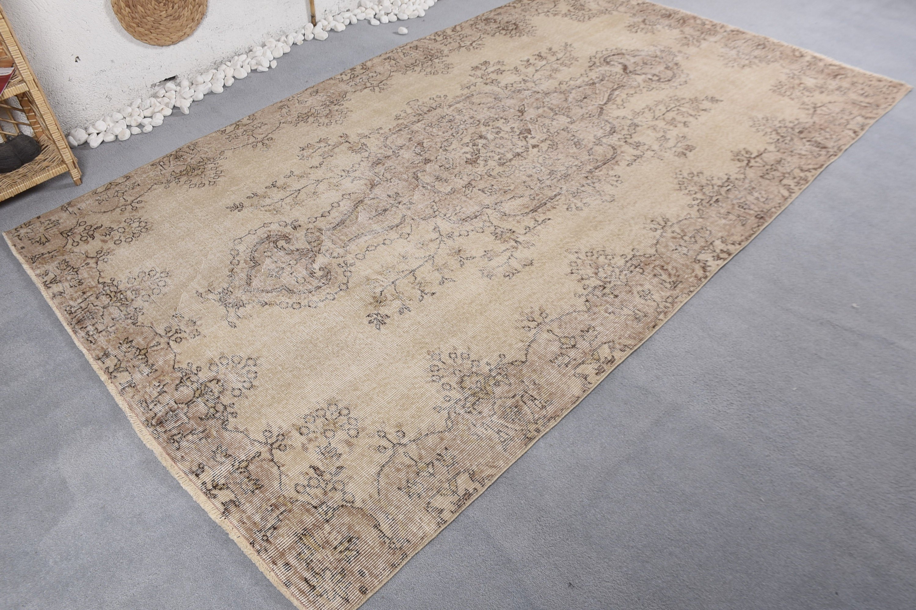 Beige Home Decor Rugs, Dining Room Rug, Salon Rugs, 5.7x9 ft Large Rug, Abstract Rug, Antique Rug, Oushak Rugs, Turkish Rugs, Vintage Rugs