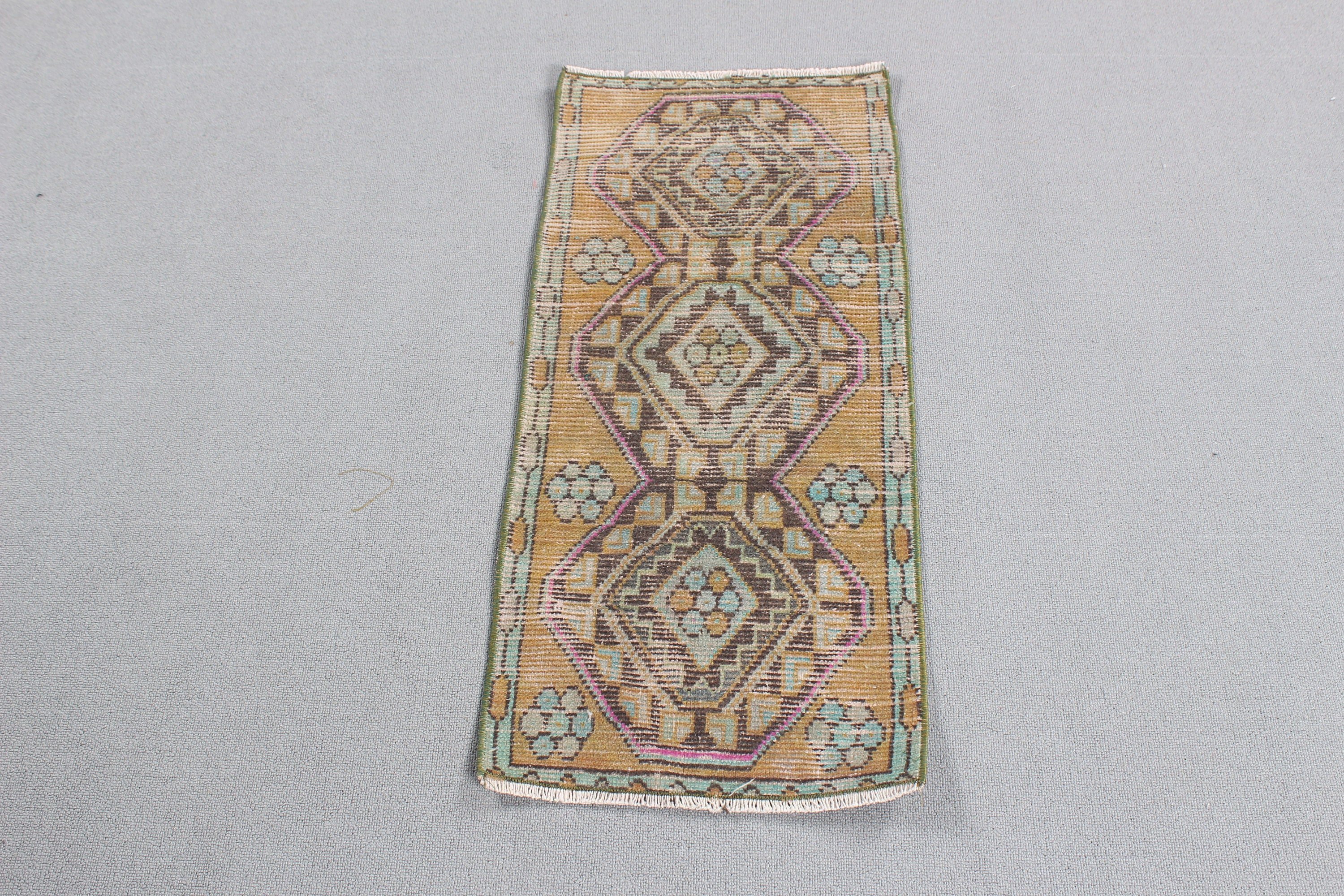 Car Mat Rugs, Brown Cool Rugs, Vintage Rug, 1.4x3 ft Small Rug, Turkish Rugs, Anatolian Rugs, Nursery Rug, Rugs for Entry