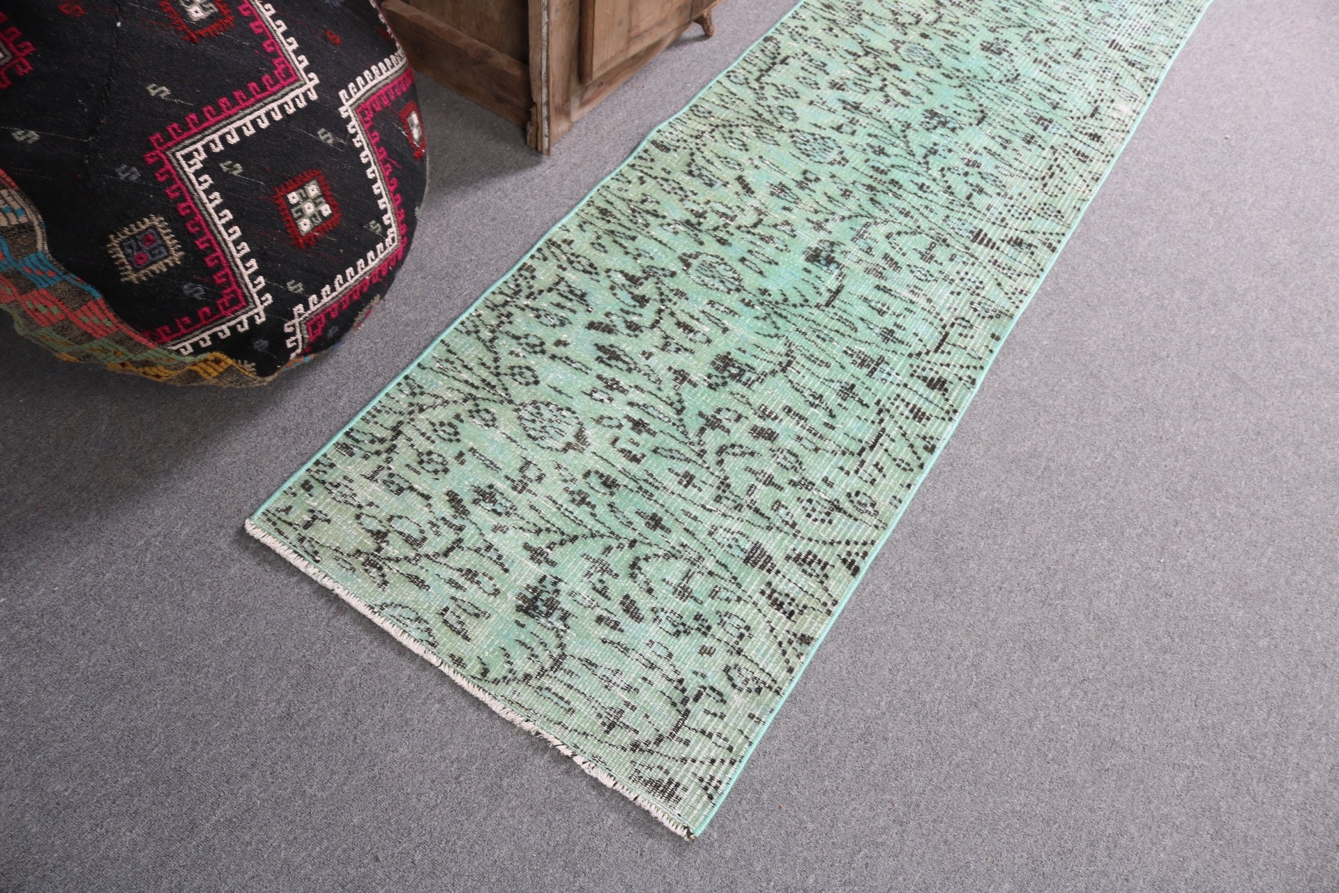 Turkish Rugs, 2.1x7.9 ft Runner Rug, Moroccan Rugs, Vintage Rugs, Green Moroccan Rug, Long Runner Rug, Handwoven Rugs, Hallway Rugs