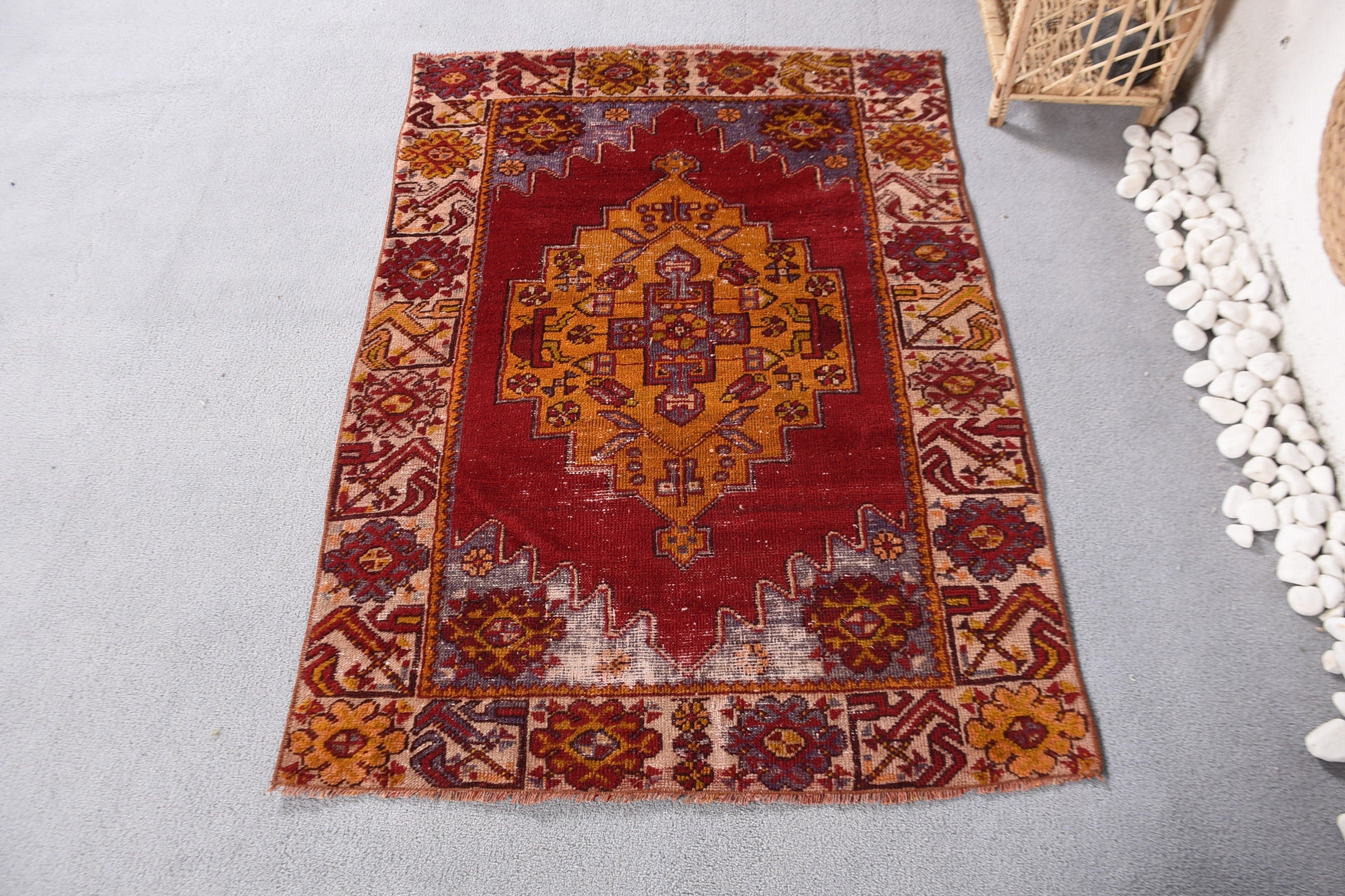 Red Bedroom Rug, Turkish Rug, Vintage Rugs, 3x4.3 ft Small Rugs, Flatweave Rug, Tribal Rug, Bedroom Rugs, Small Boho Rug, Bathroom Rugs