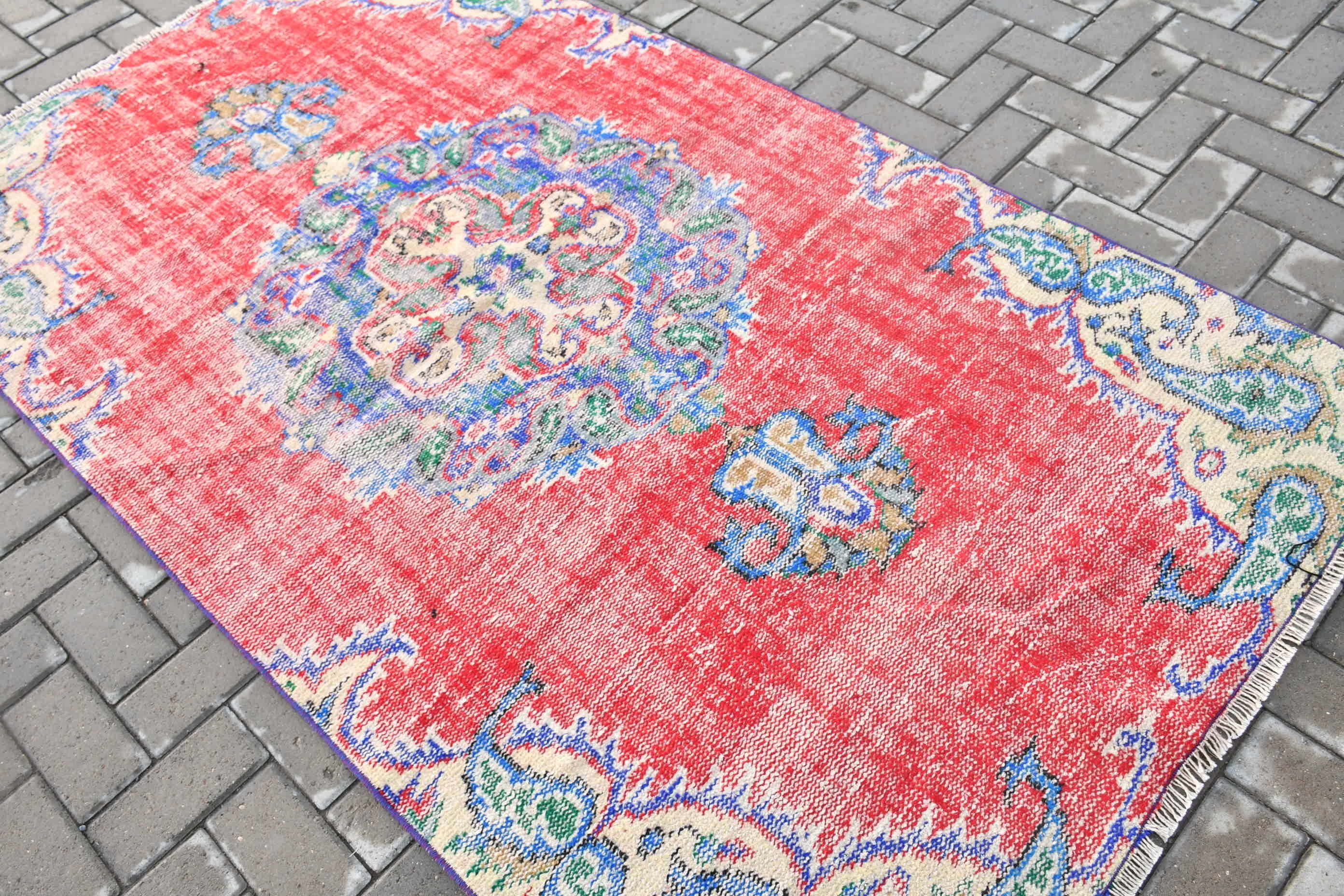 Indoor Rug, Floor Rug, 4.1x7.1 ft Area Rugs, Red Antique Rugs, Rugs for Indoor, Turkish Rug, Home Decor Rug, Vintage Rug, Nursery Rug