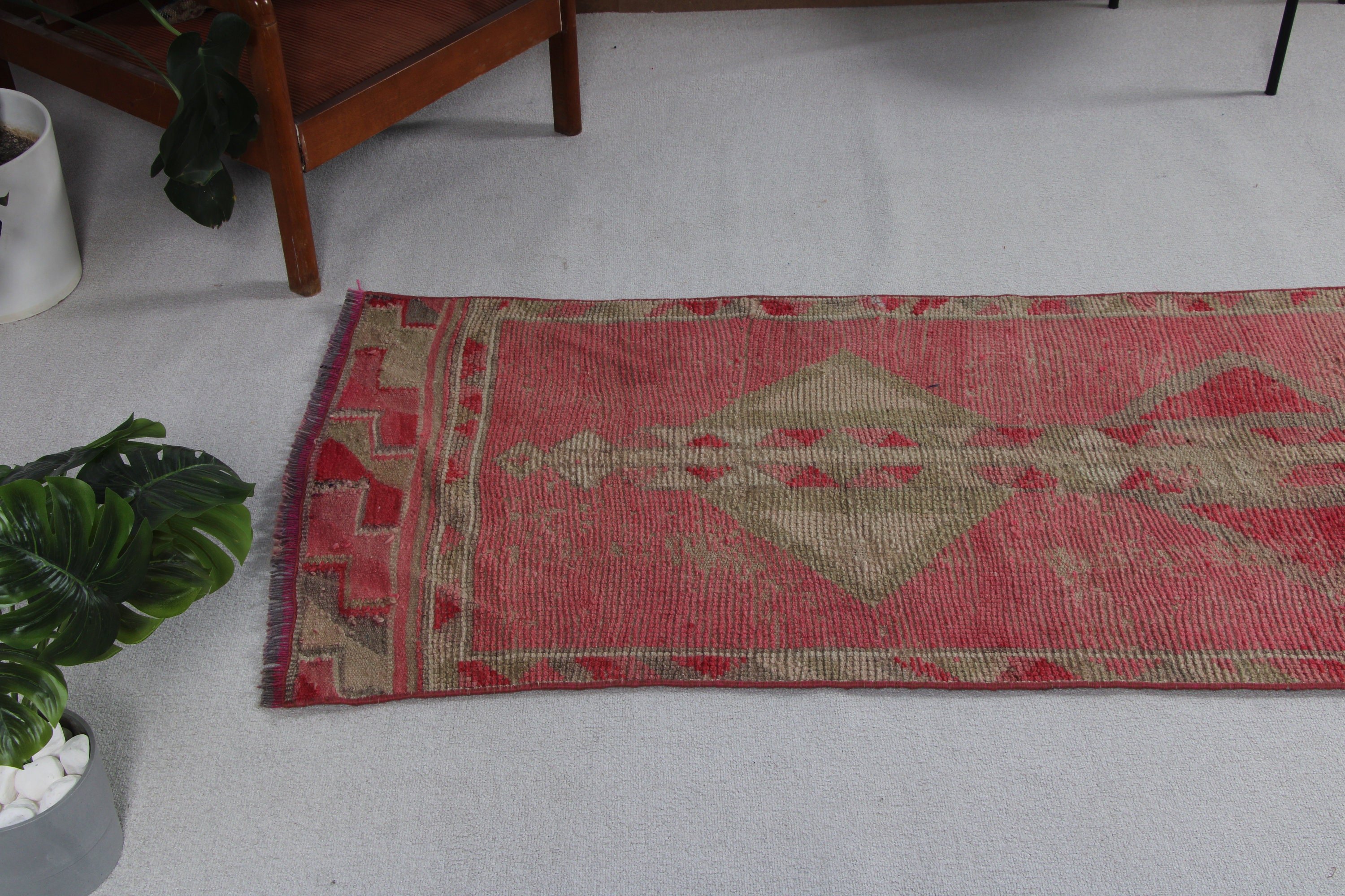 Vintage Rug, 2.7x11.1 ft Runner Rugs, Pink Antique Rugs, Ethnic Rug, Home Decor Rug, Beni Ourain Runner Rugs, Oushak Rugs, Turkish Rugs