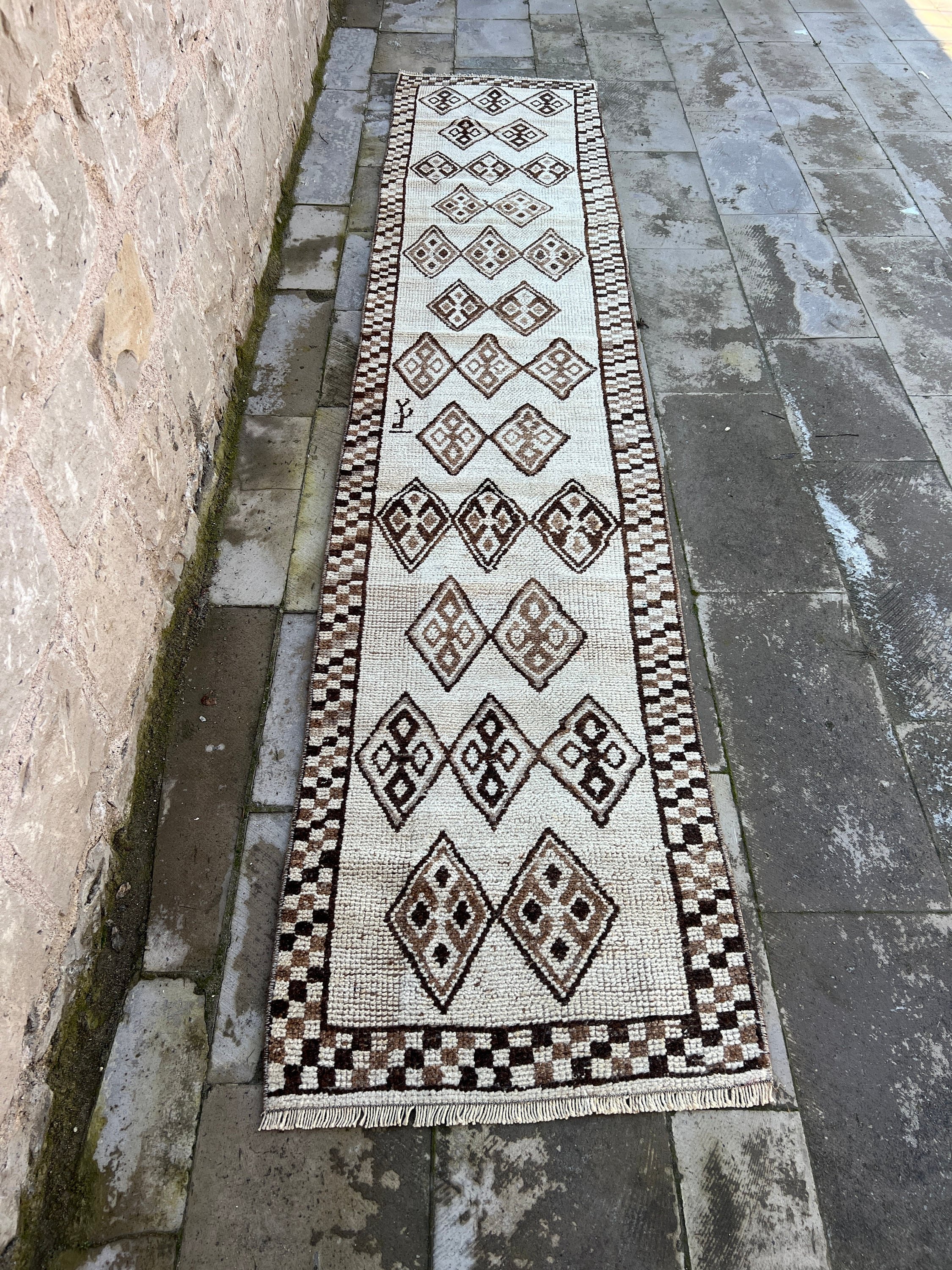 Mutfak Halısı, 2.4x11.4 ft Yolluk Halıları, Bej Antika Halı, Vintage Halı, Koridor Halıları, Oushak Halısı, Türk Halıları, Koridor Halısı, Sessiz Halılar