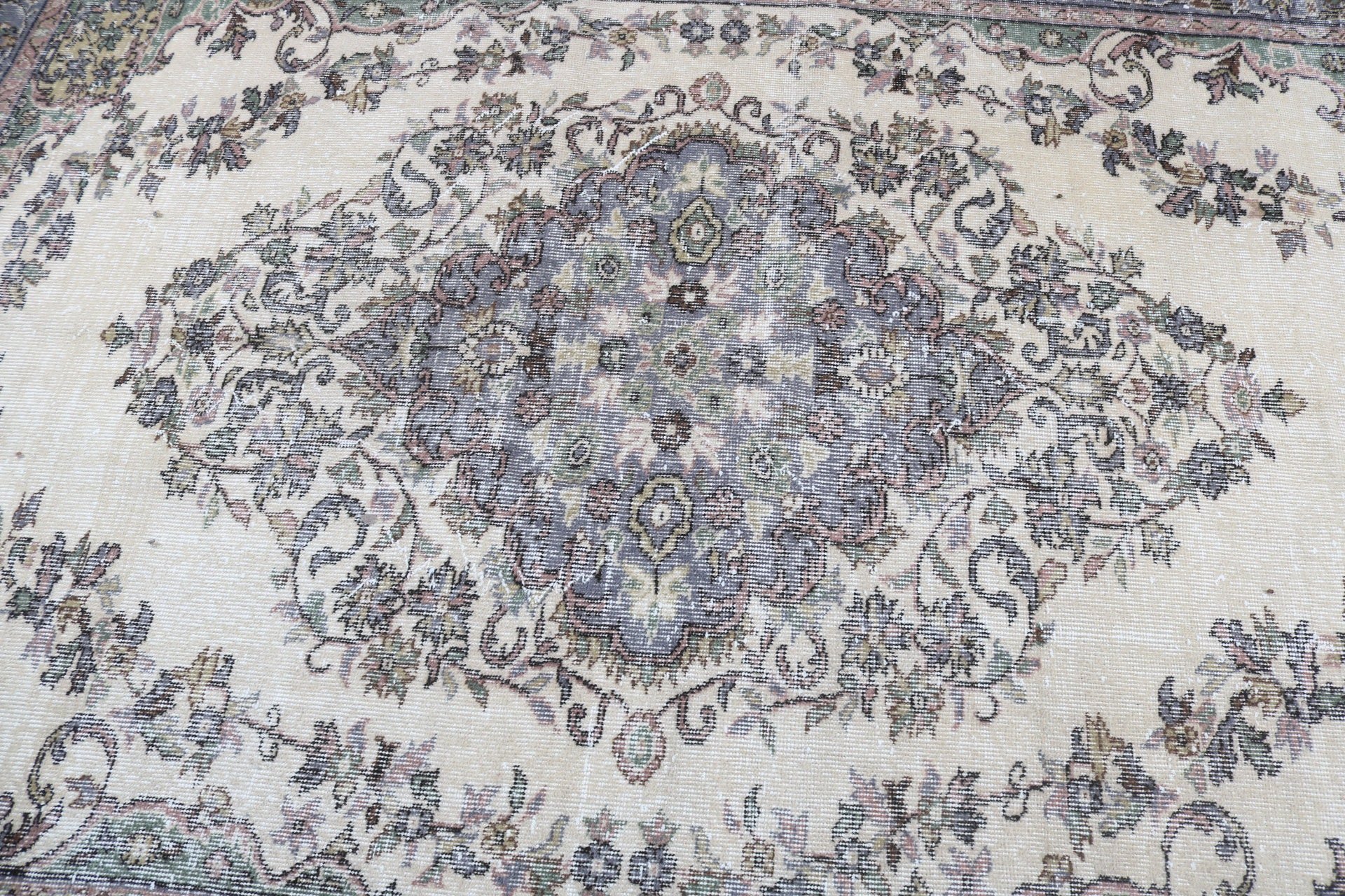 Gri El Dokuma Halılar, Vintage Halı, Yer Halısı, Oturma Odası Halıları, Türk Halıları, 6x8.7 ft Büyük Halı, Boho Halıları, Yemek Odası Halısı, El Dokuma Halıları