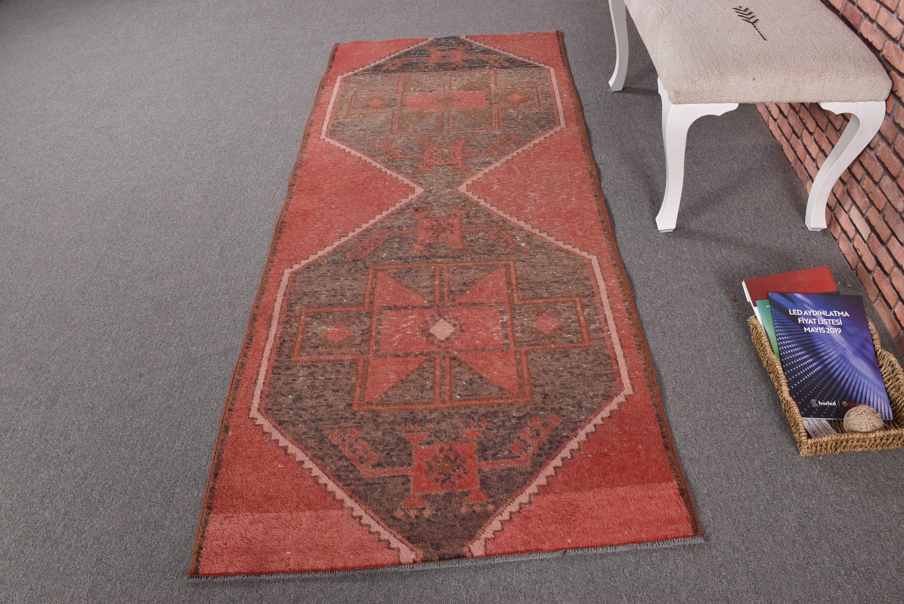 Kitchen Rugs, Artistic Rug, 3.1x7.4 ft Accent Rugs, Luxury Rugs, Vintage Rug, Handwoven Rugs, Bedroom Rugs, Turkish Rugs, Red Neutral Rugs