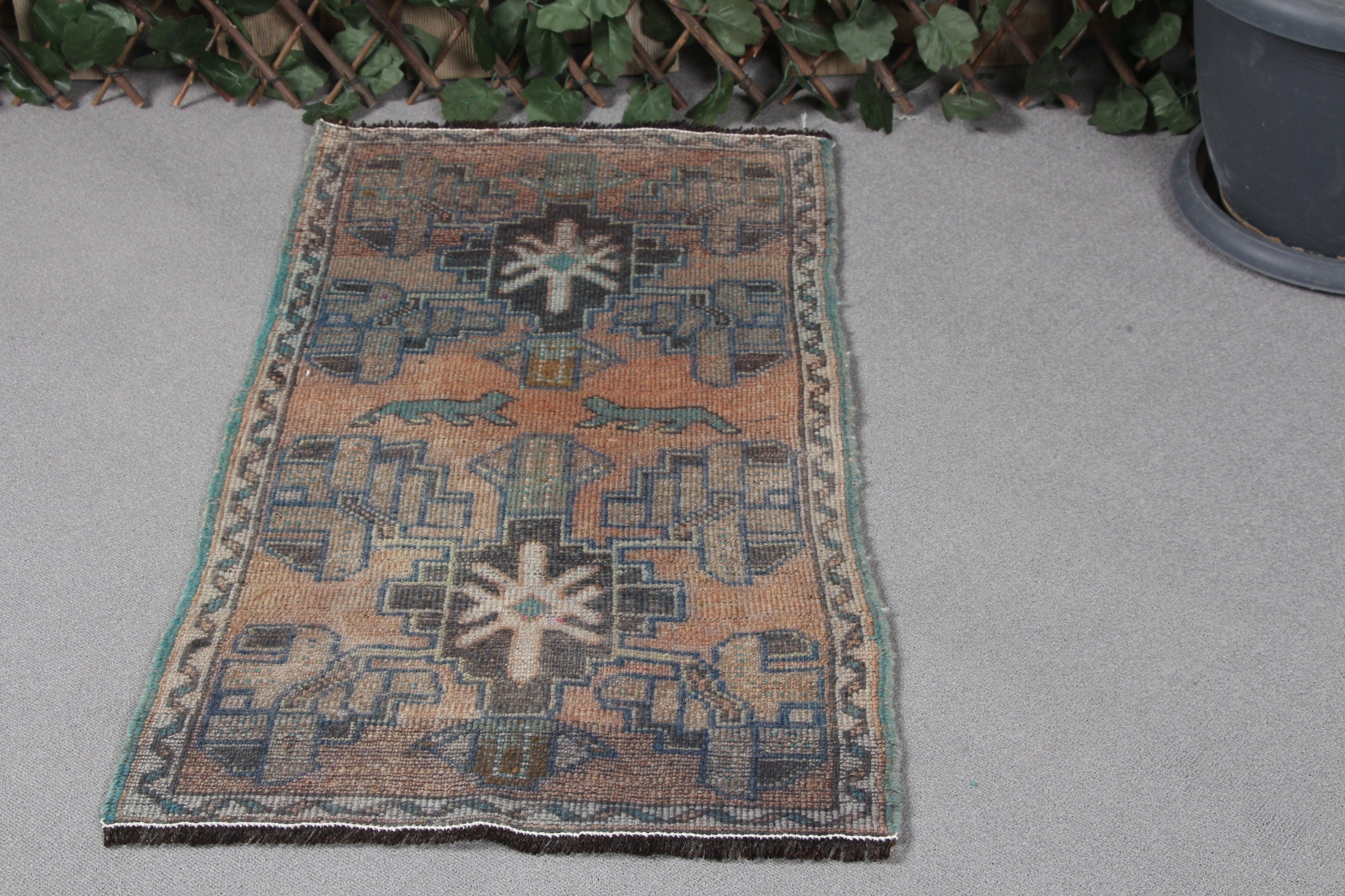 1.6x3 ft Small Rug, Vintage Rug, Ethnic Rugs, Kitchen Rugs, Rugs for Bedroom, Turkish Rug, Oushak Rug, Green Anatolian Rugs, Door Mat Rug