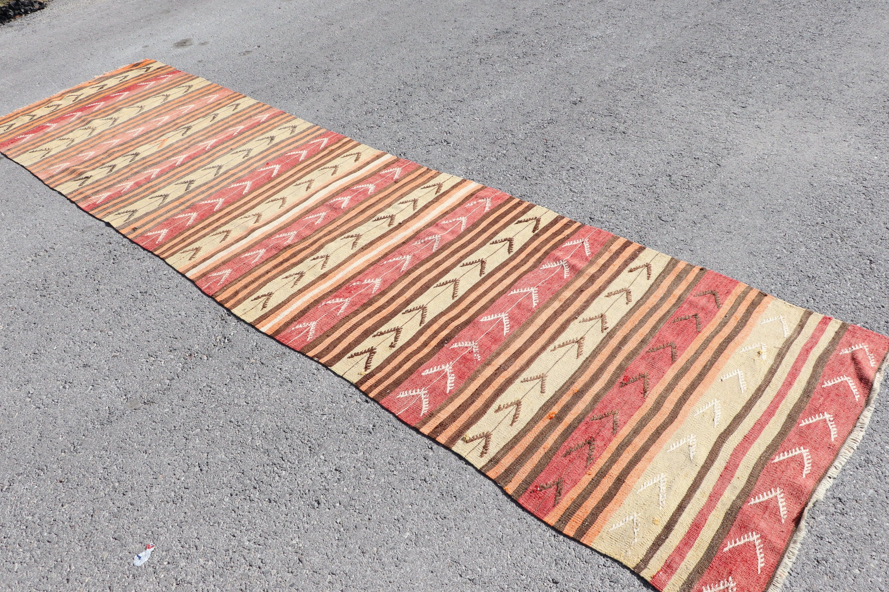 Vintage Rug, Aztec Rug, 3.1x12.5 ft Runner Rug, Stair Rug, Turkish Rug, Kilim, Corridor Rug, Beige Moroccan Rug, Oriental Rug