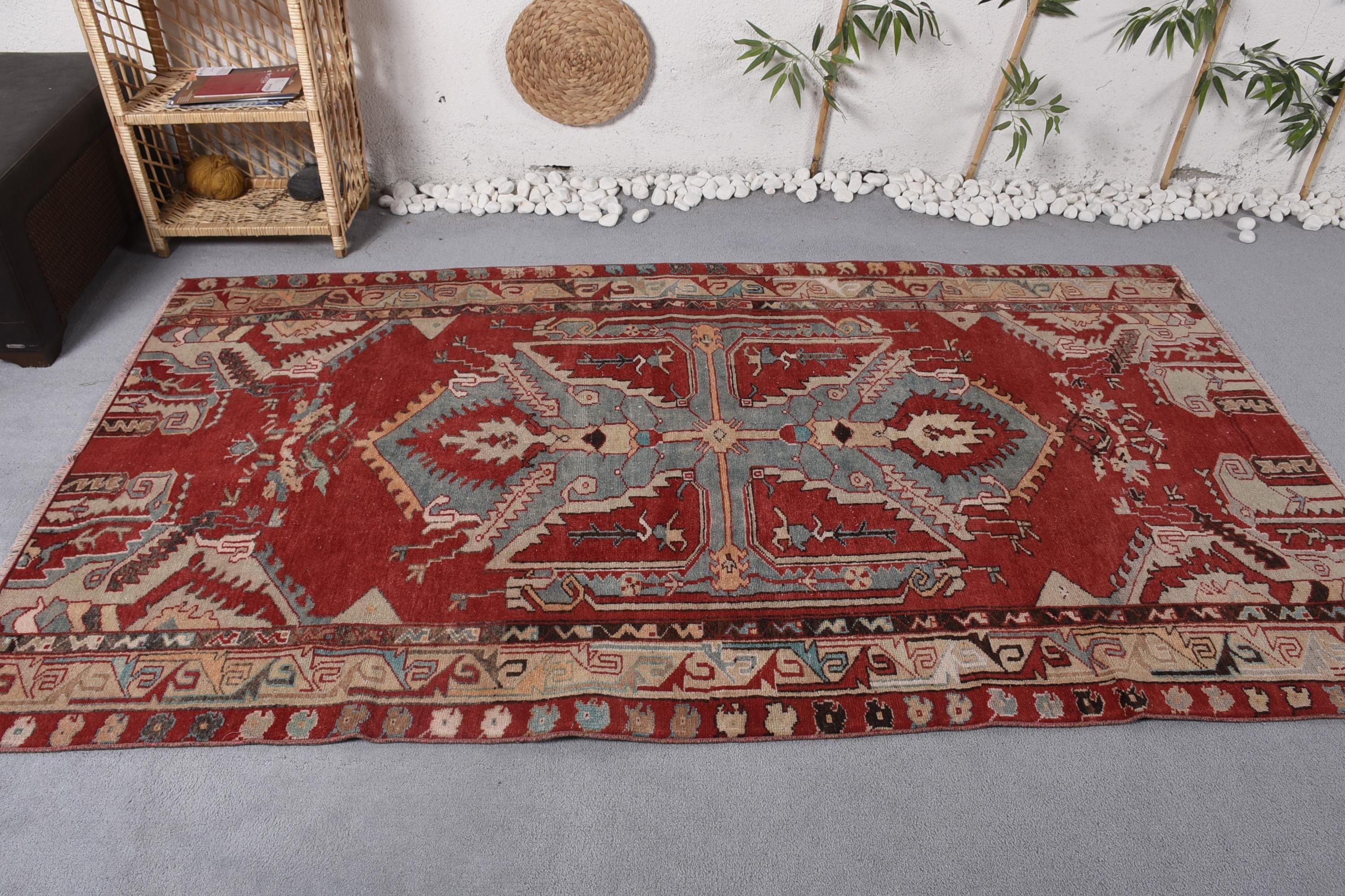 Luxury Rug, Vintage Rug, Kitchen Rug, Large Area Rug Rugs, 4.5x8 ft Area Rugs, Rugs for Nursery, Turkish Rug, Red Floor Rug