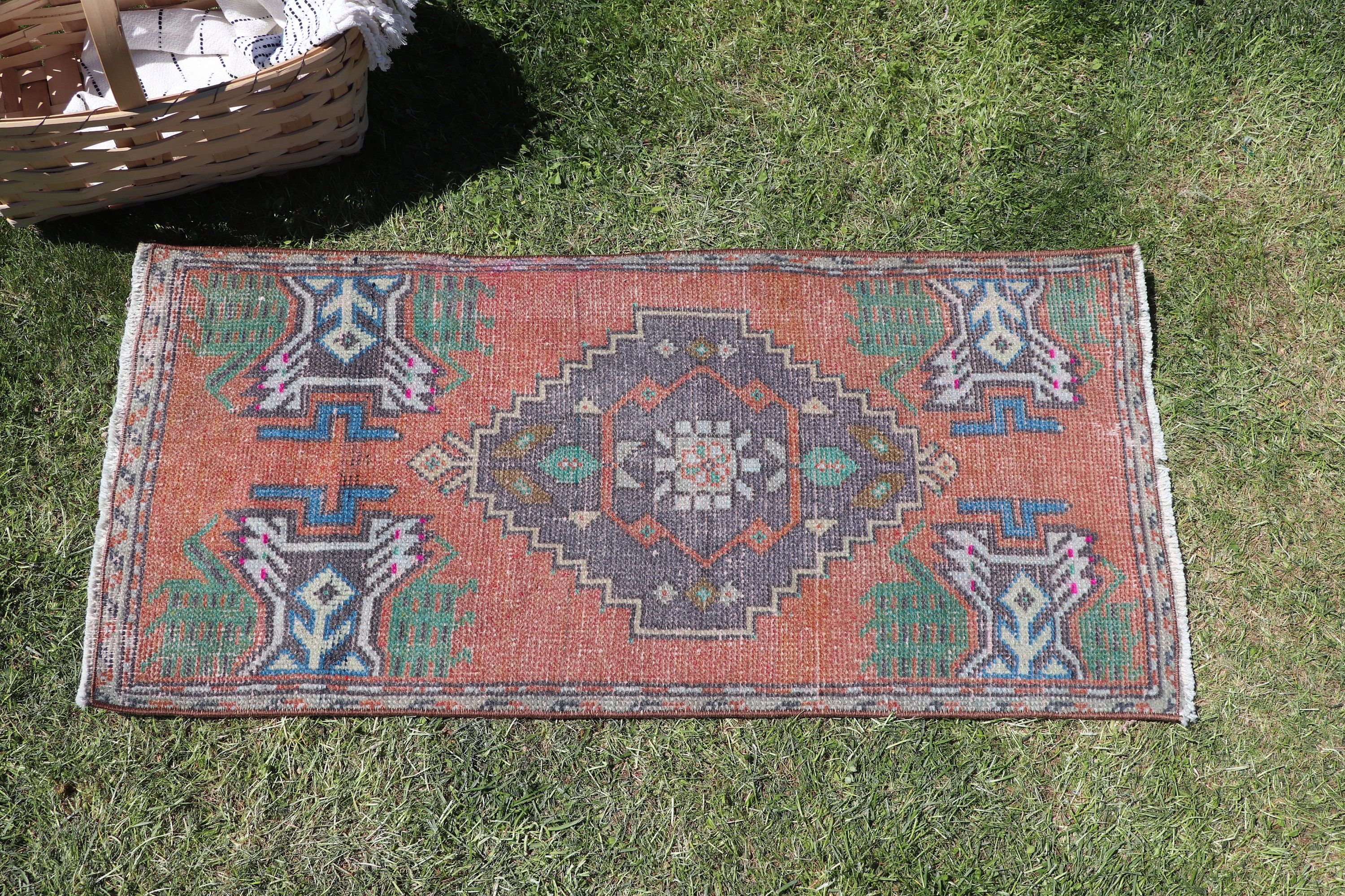 Wall Hanging Rugs, Neutral Rugs, Small Area Rugs, Aztec Rug, Turkish Rug, Orange Floor Rug, Modern Rug, 1.5x3.1 ft Small Rugs, Vintage Rugs