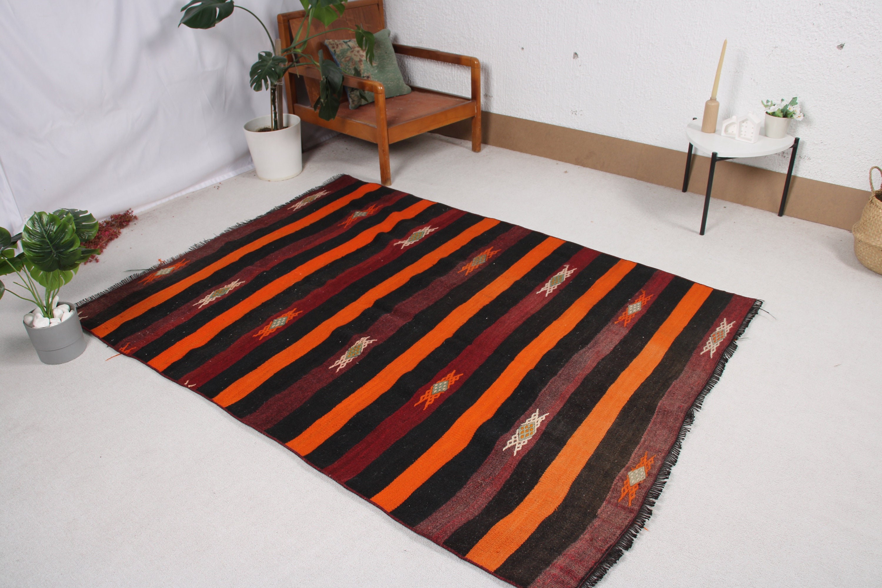 Türk Halısı, 4.9x6.6 ft Alan Halısı, Siyah Ev Dekorasyonu Halısı, Vintage Halı, Türk Alan Halısı Halıları, Kilim, Yer Halıları, Anadolu Halısı, Oryantal Halılar