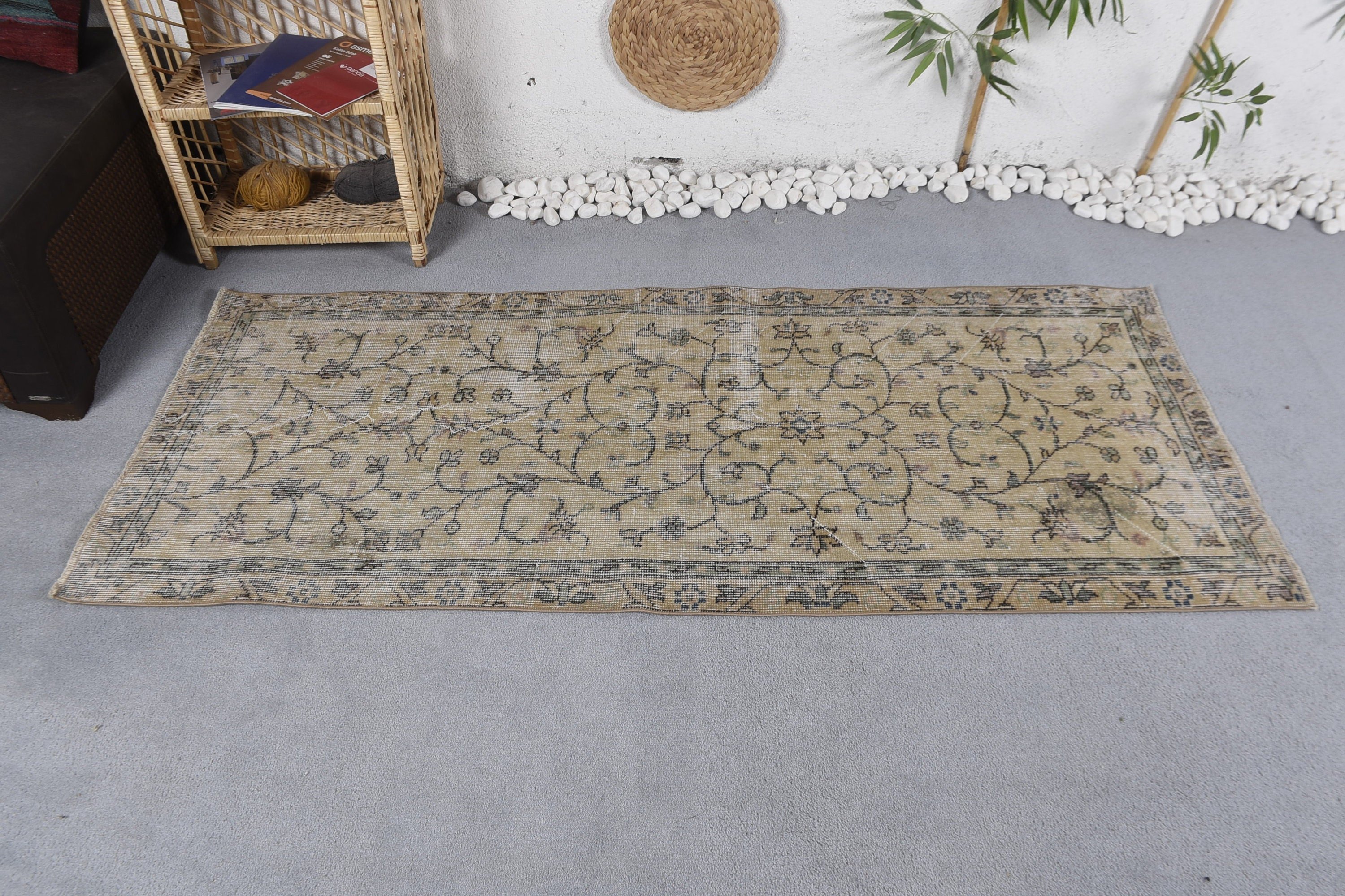 Beige Antique Rug, Kitchen Rugs, Turkish Rug, Oushak Rug, 2.8x6.5 ft Accent Rugs, Nursery Rug, Antique Rug, Vintage Rugs, Rugs for Nursery