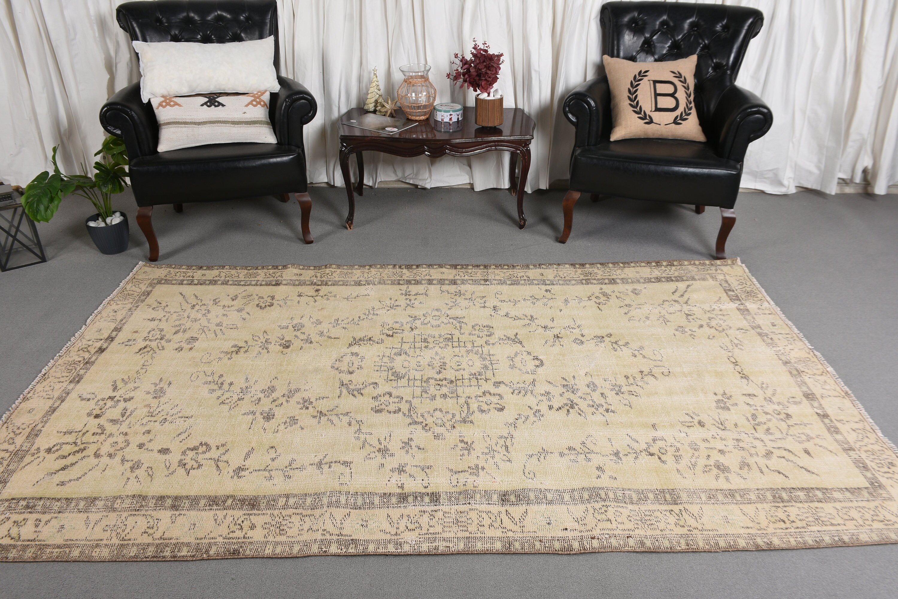 Vintage Halı, Bej İfade Halıları, Yemek Odası Halısı, Kabile Halısı, Anadolu Halıları, Yer Halıları, Türk Halısı, Büyük Boho Halısı, 5x8,5 ft Büyük Halı