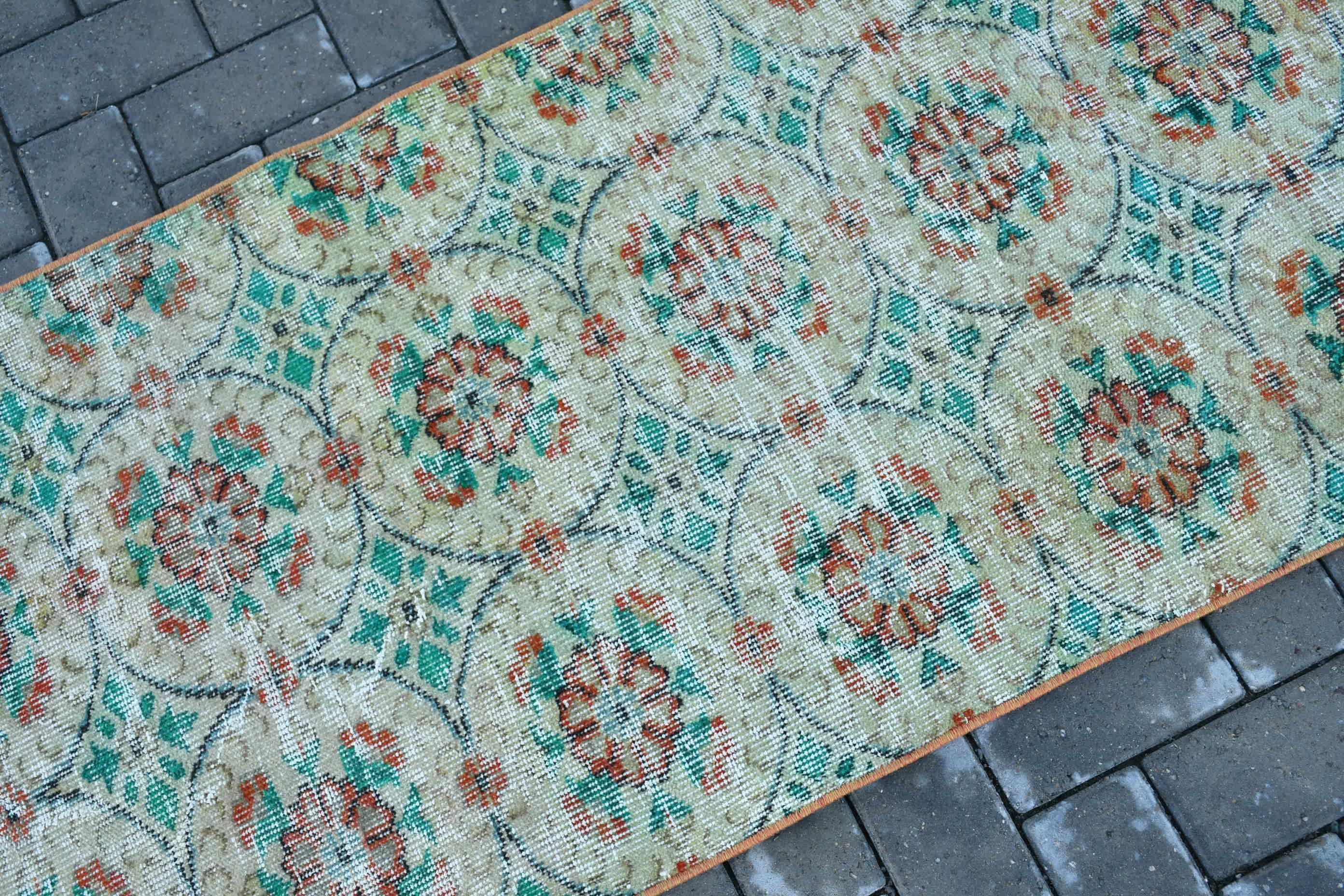 2.4x7.9 ft Runner Rug, Green Wool Rug, Turkish Rugs, Vintage Rug, Corridor Rug, Home Decor Rug, Rugs for Runner, Handmade Rug, Antique Rug