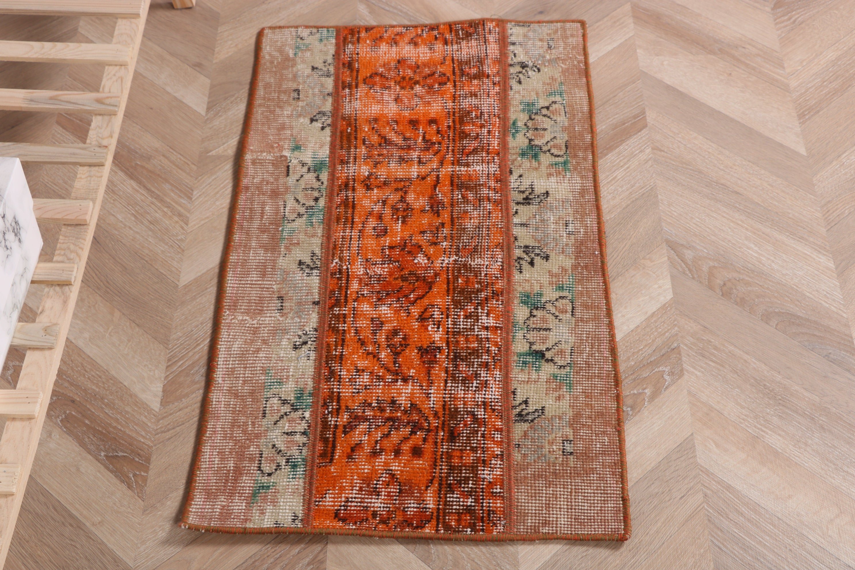 Orange Moroccan Rugs, Vintage Rug, Rugs for Car Mat, Turkish Rugs, Kitchen Rugs, Small Area Rug, 1.5x2.7 ft Small Rugs