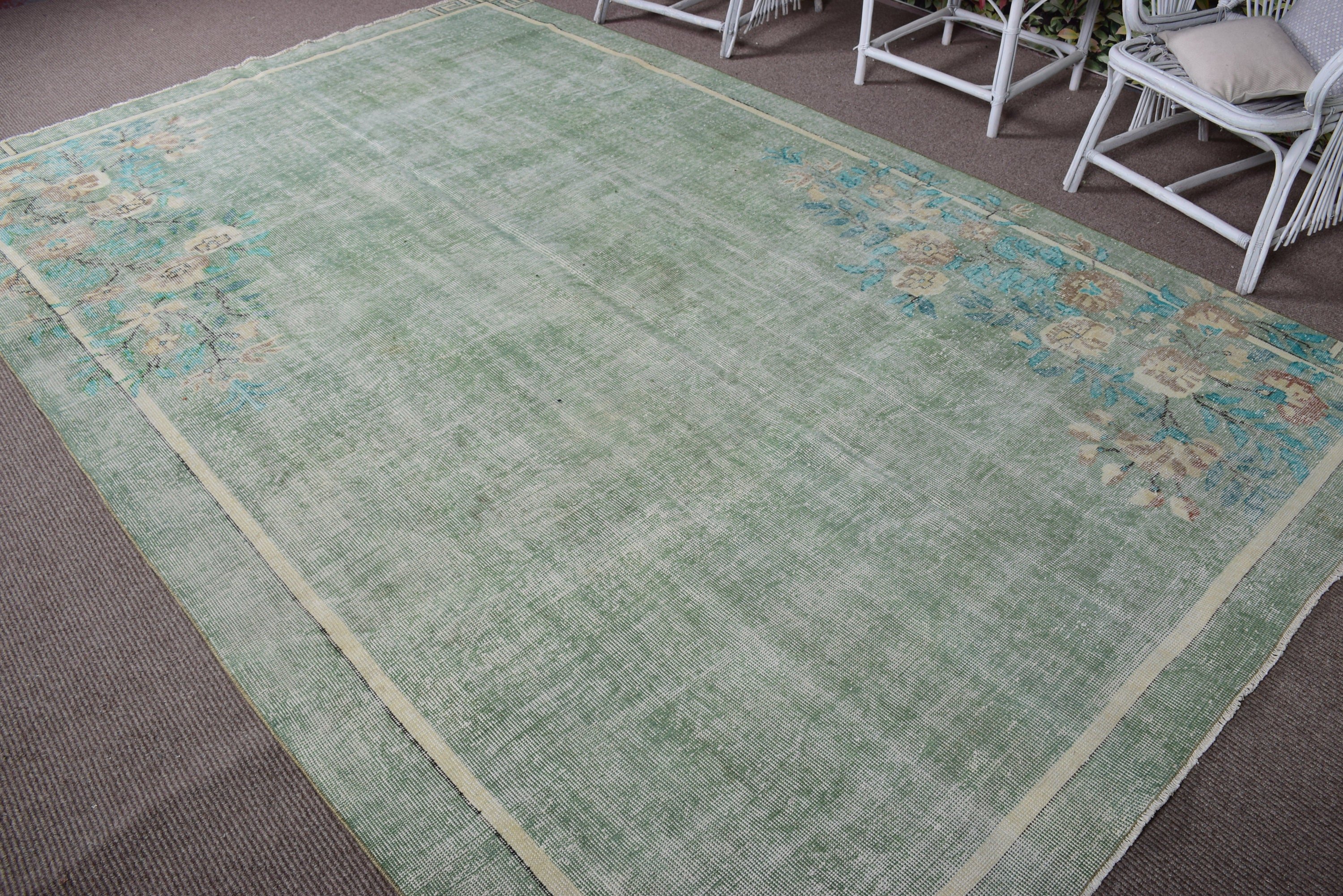 Turkish Rug, Vintage Rug, Oversize Vintage Rug, Green Antique Rug, 7x10.7 ft Oversize Rugs, Living Room Rug, Oushak Rugs, Anatolian Rug